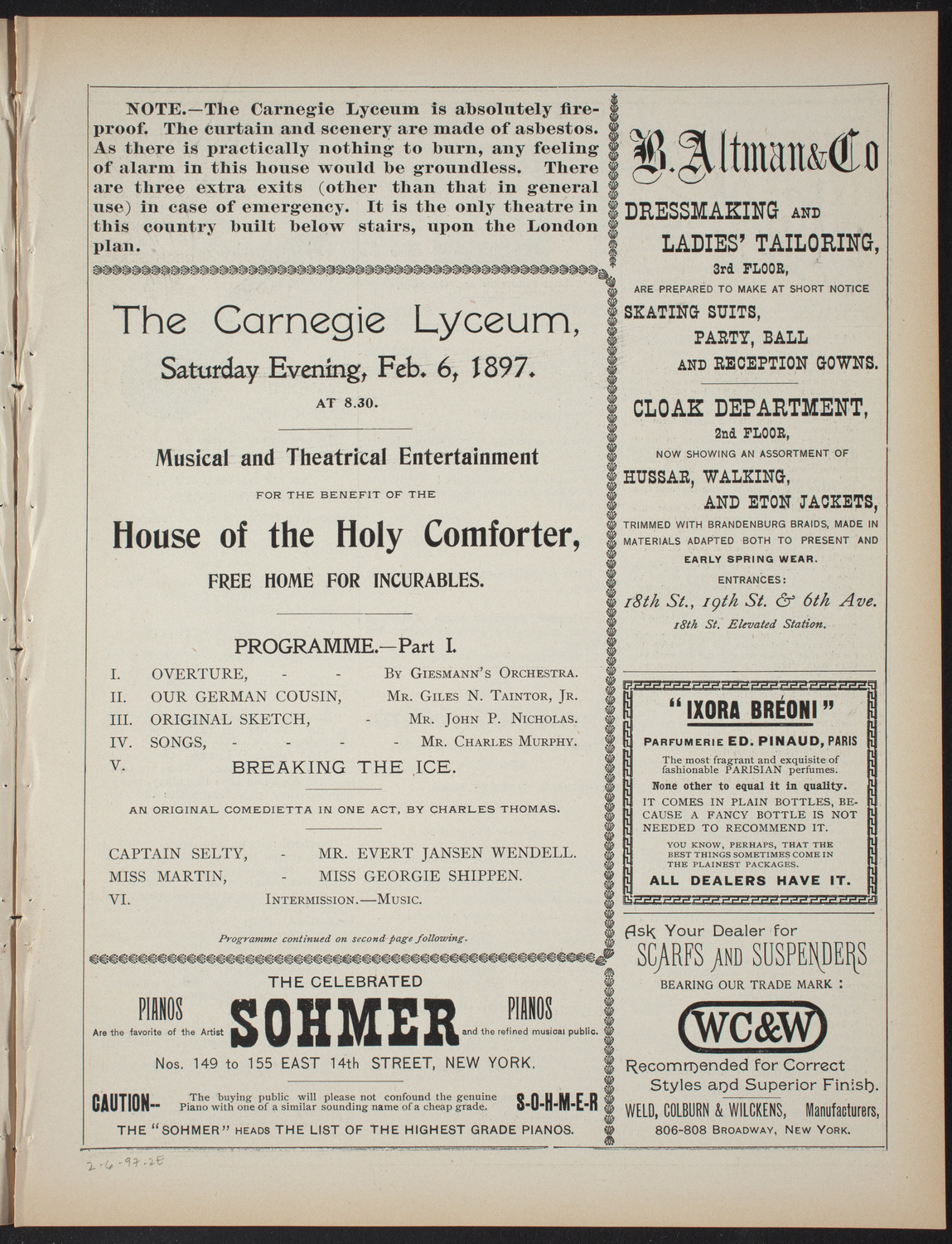 Benefit: House of the Holy Comforter (Free Home for Incurables), February 6, 1897, program page 3