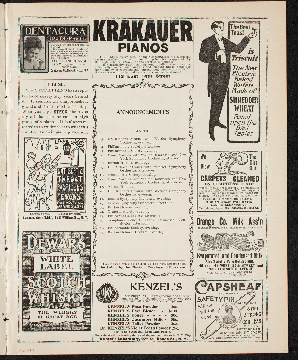 Lillian Nordica, Soprano, with the New York Symphony Orchestra, March 2, 1904, program page 3