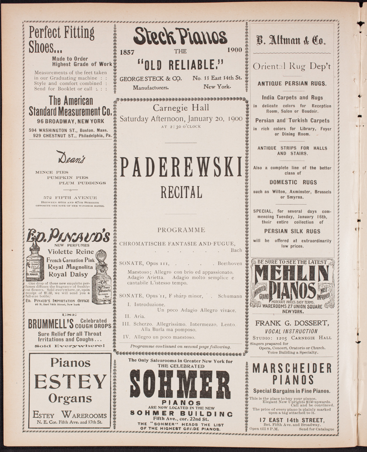 Ignacy Jan Paderewski, Piano, January 20, 1900, program page 4