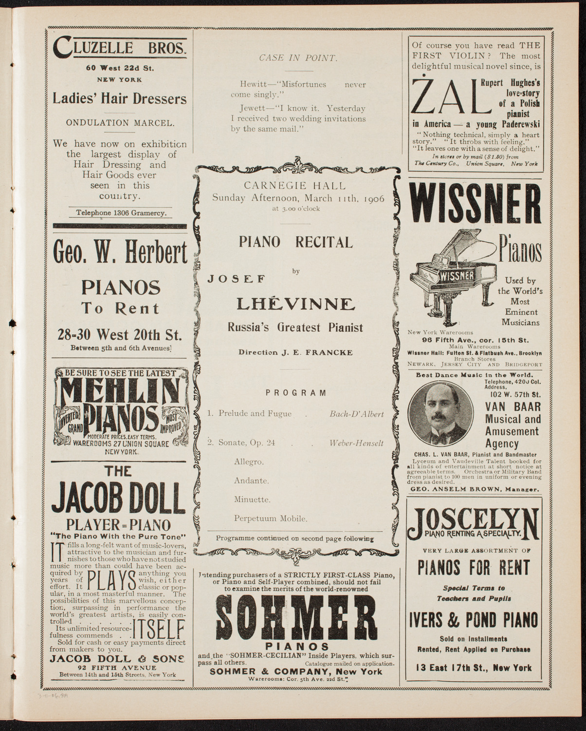 Josef Lhévinne, Piano, March 11, 1906, program page 5