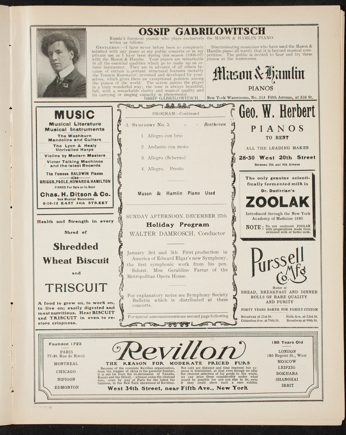 New York Symphony Orchestra, December 13, 1908, program page 7
