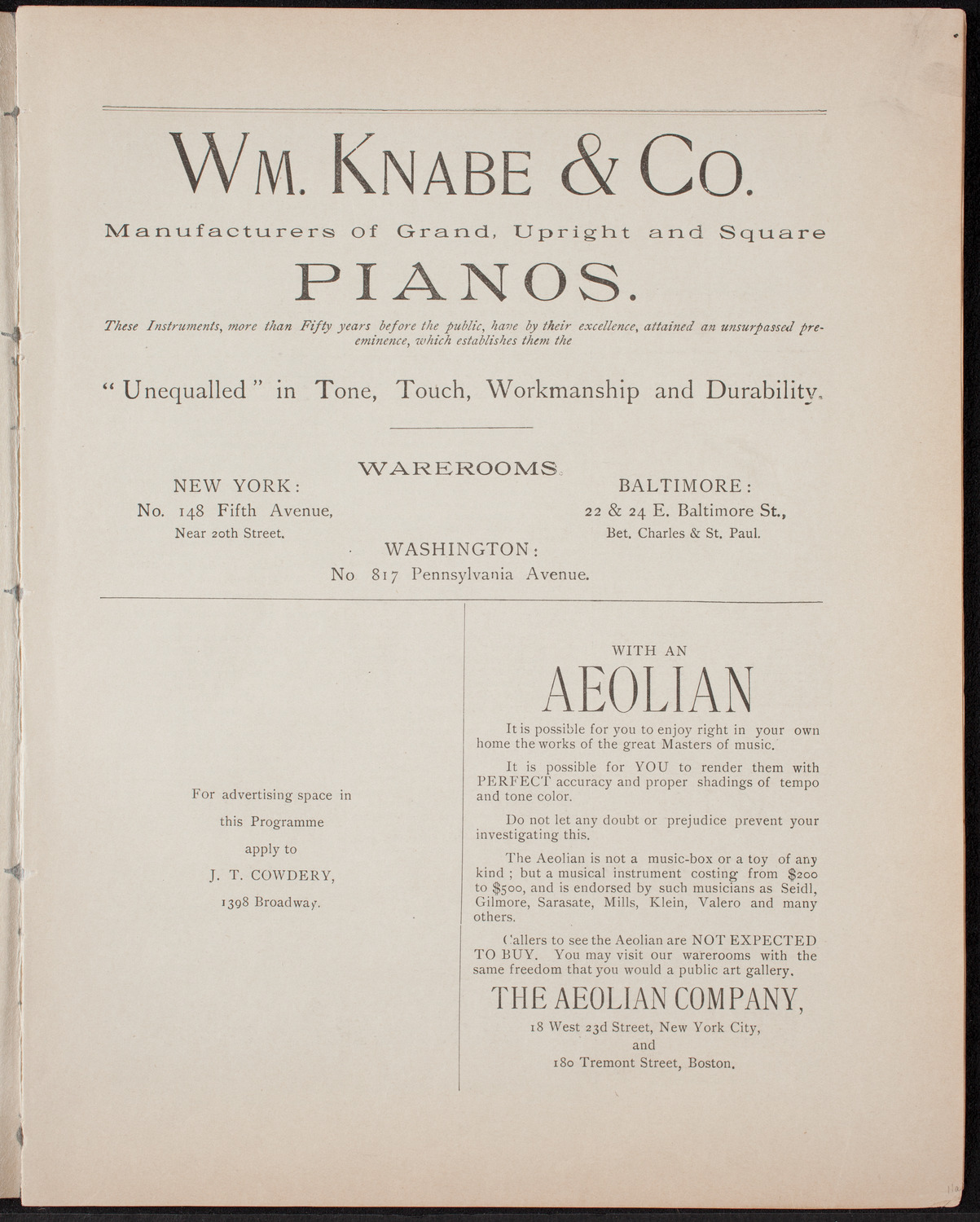 Urania Scientific Theatre, April 23, 1892, program page 3