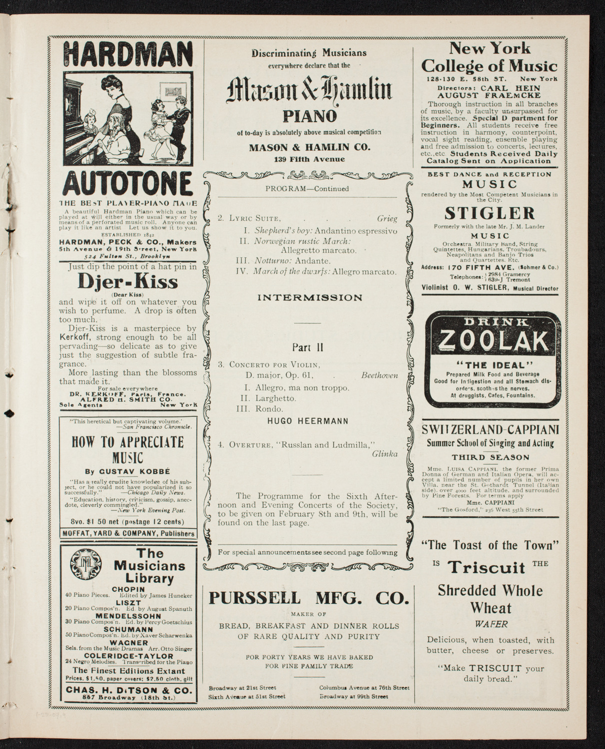 New York Philharmonic, January 25, 1907, program page 7