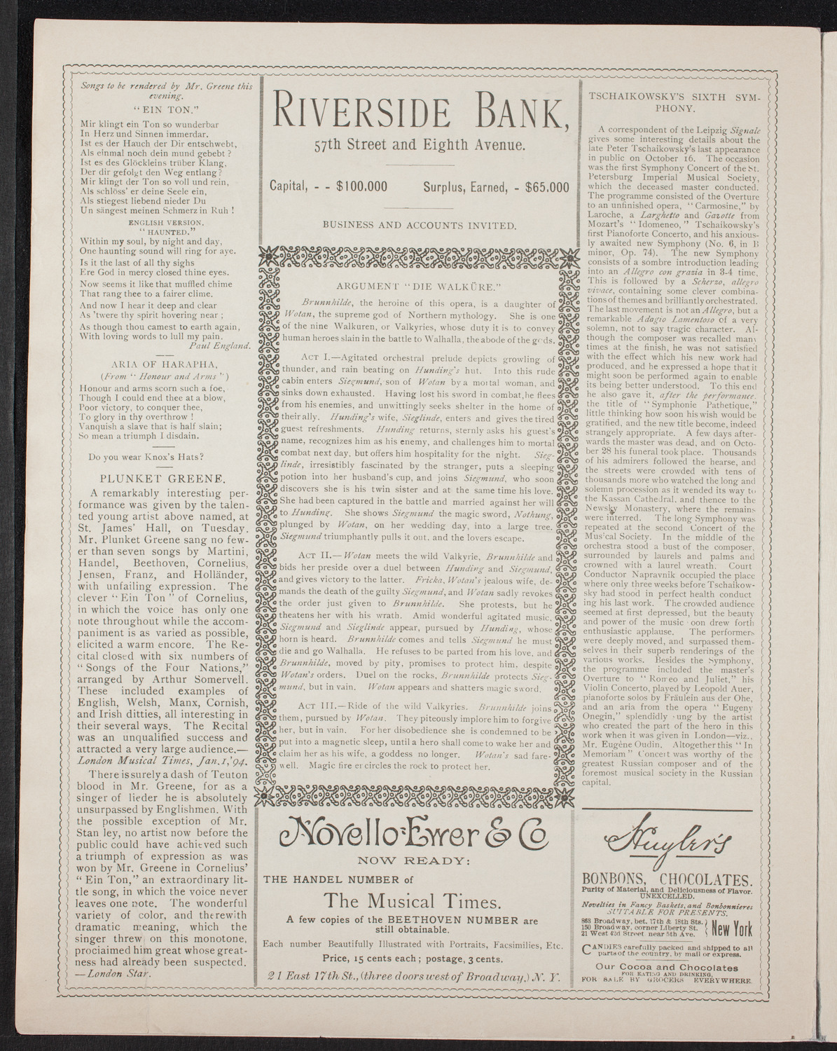 Grand Opera in German: Die Walküre, February 17, 1894, program page 6