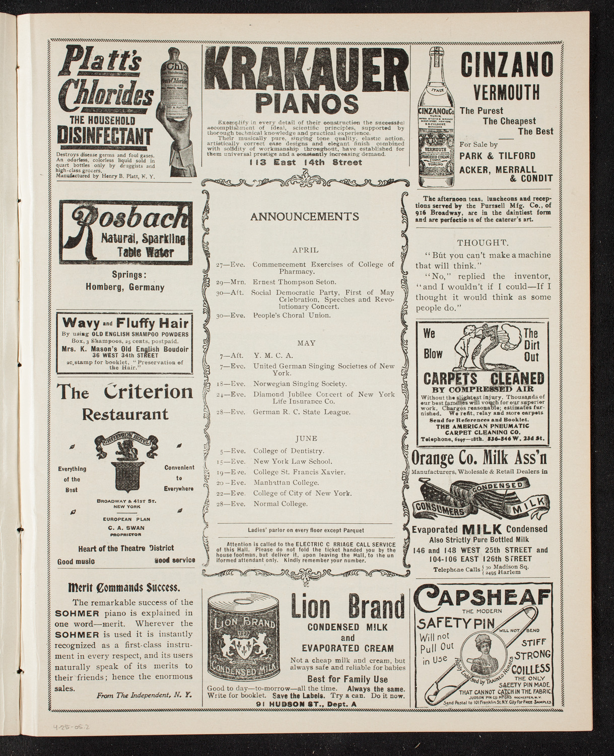 New York Banks' Glee Club, April 25, 1905, program page 3