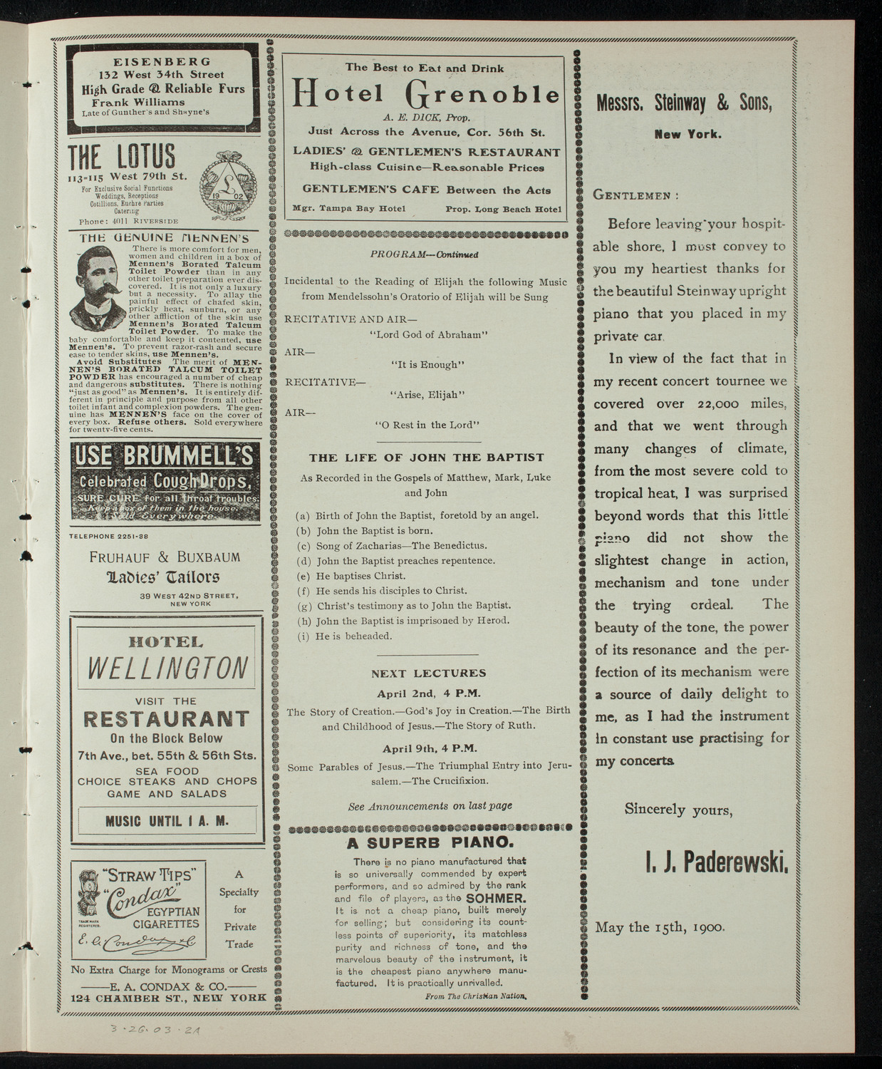 Dramatic Readings from the Bible, March 26, 1903, program page 3