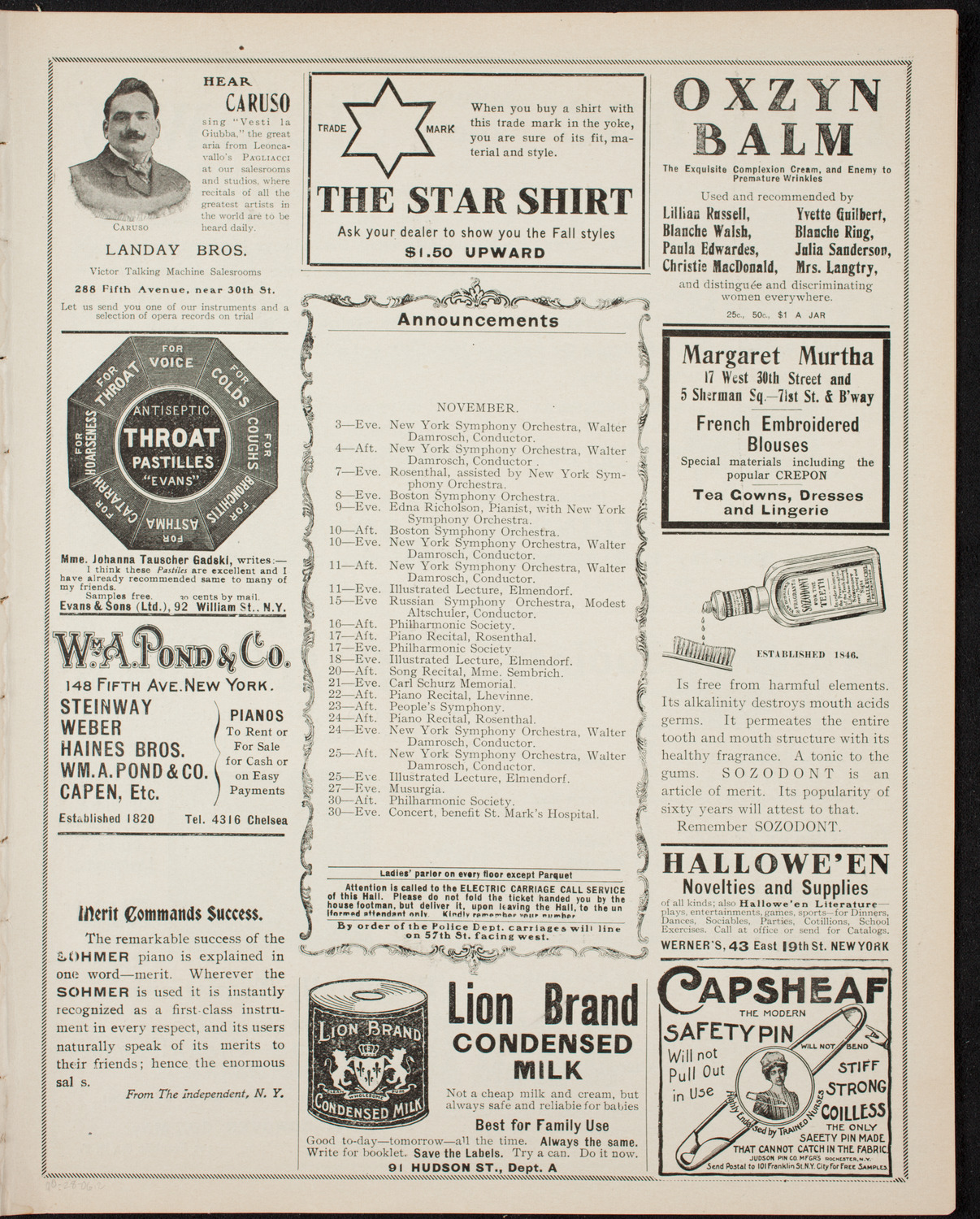 New York College of Music Faculty Concert, October 28, 1906, program page 3