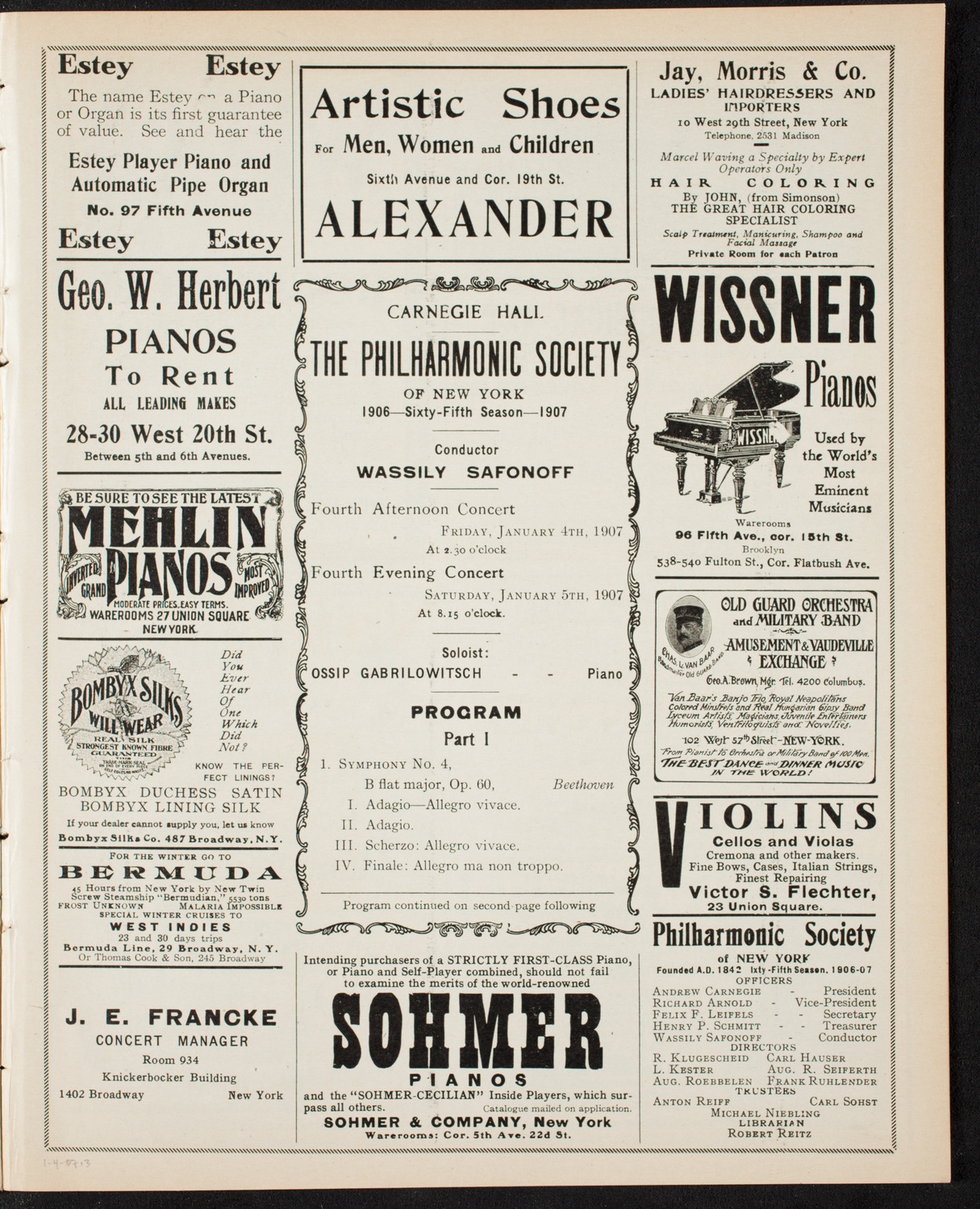 New York Philharmonic, January 4, 1907, program page 5