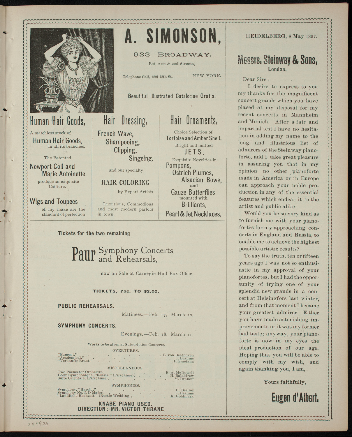 Amateur Comedy Club, February 11, 1899, program page 5