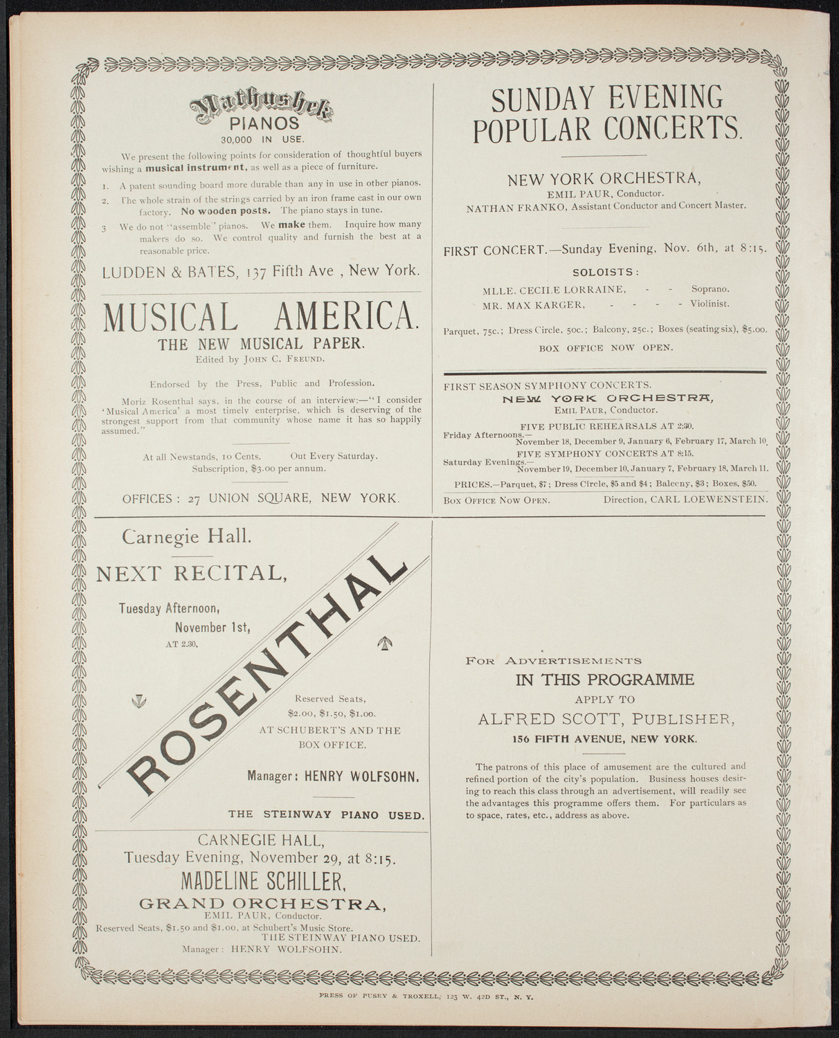 New York Orchestra (Paur Symphony Orchestra), October 29, 1898, program page 8
