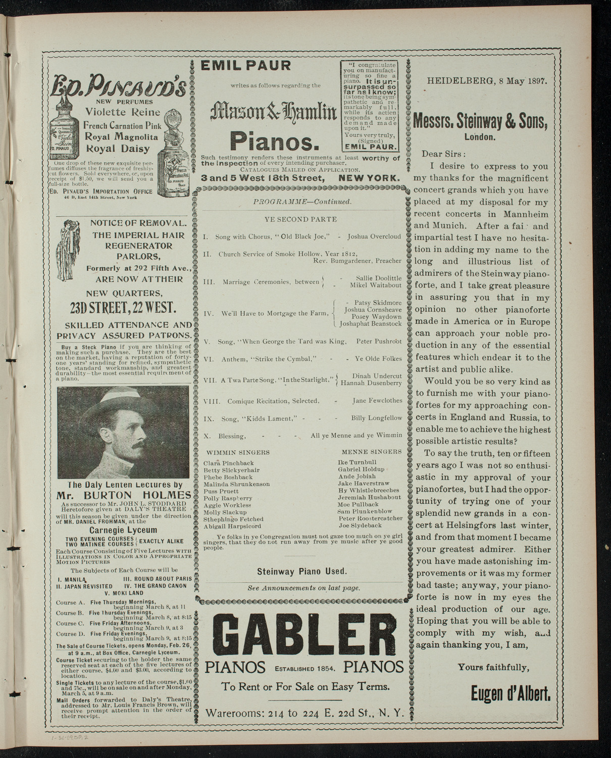 Ye Olde Folks Concert, January 31, 1900, program page 3