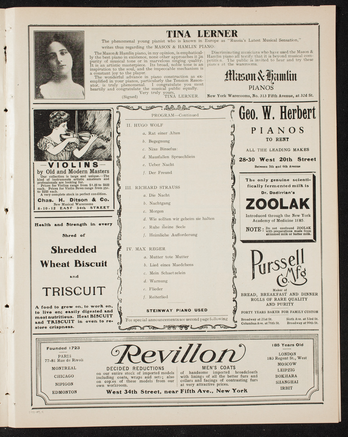 Maria E. Orthen, Soprano, January 17, 1909, program page 7