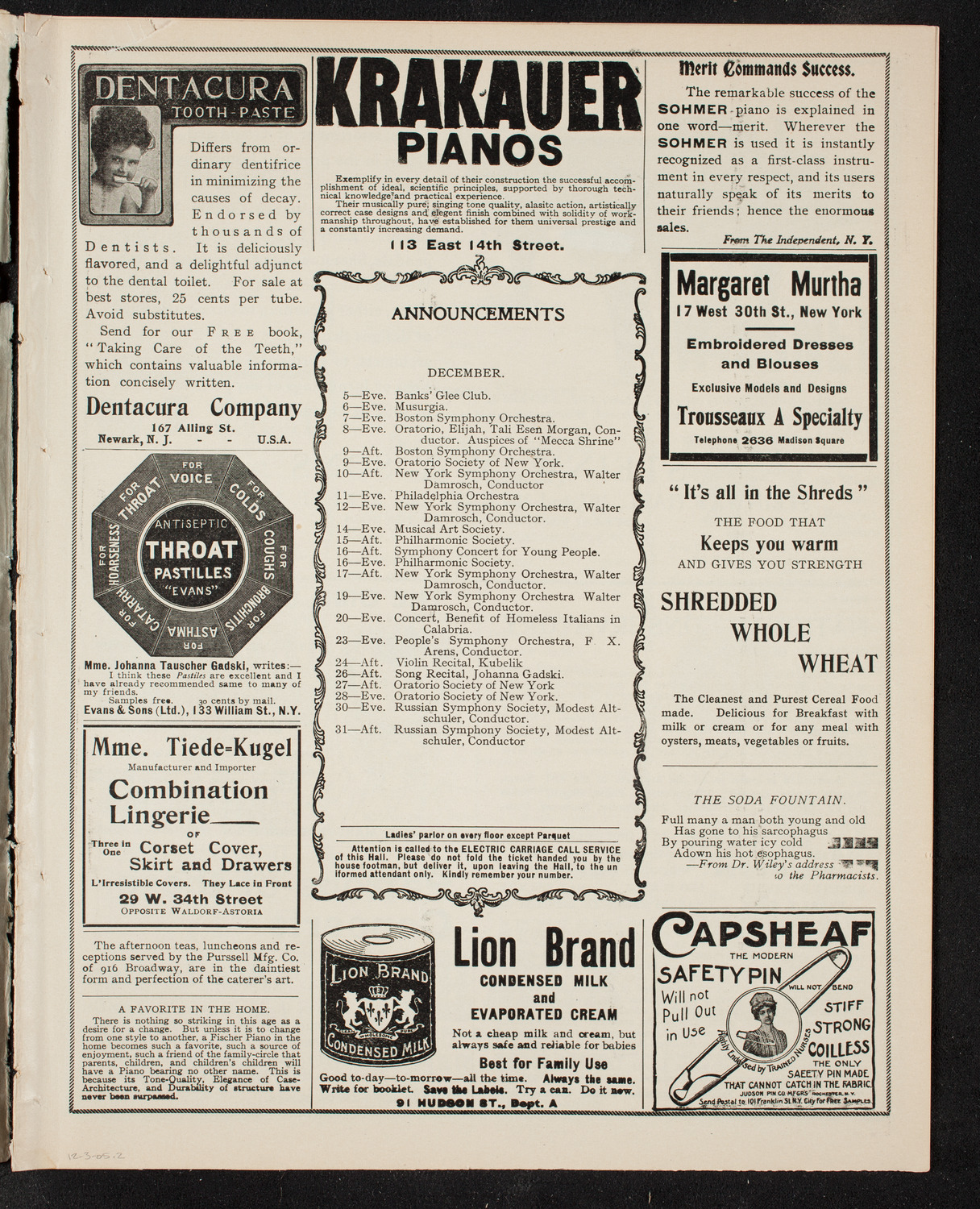 Benefit: German Hospital and Dispensary, December 3, 1905, program page 3