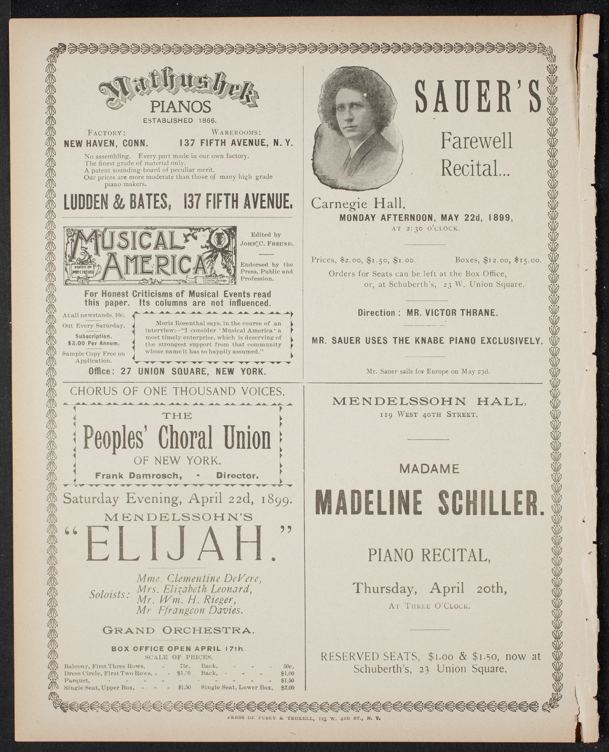 Lilli Lehmann, Soprano, April 10, 1899, program page 8