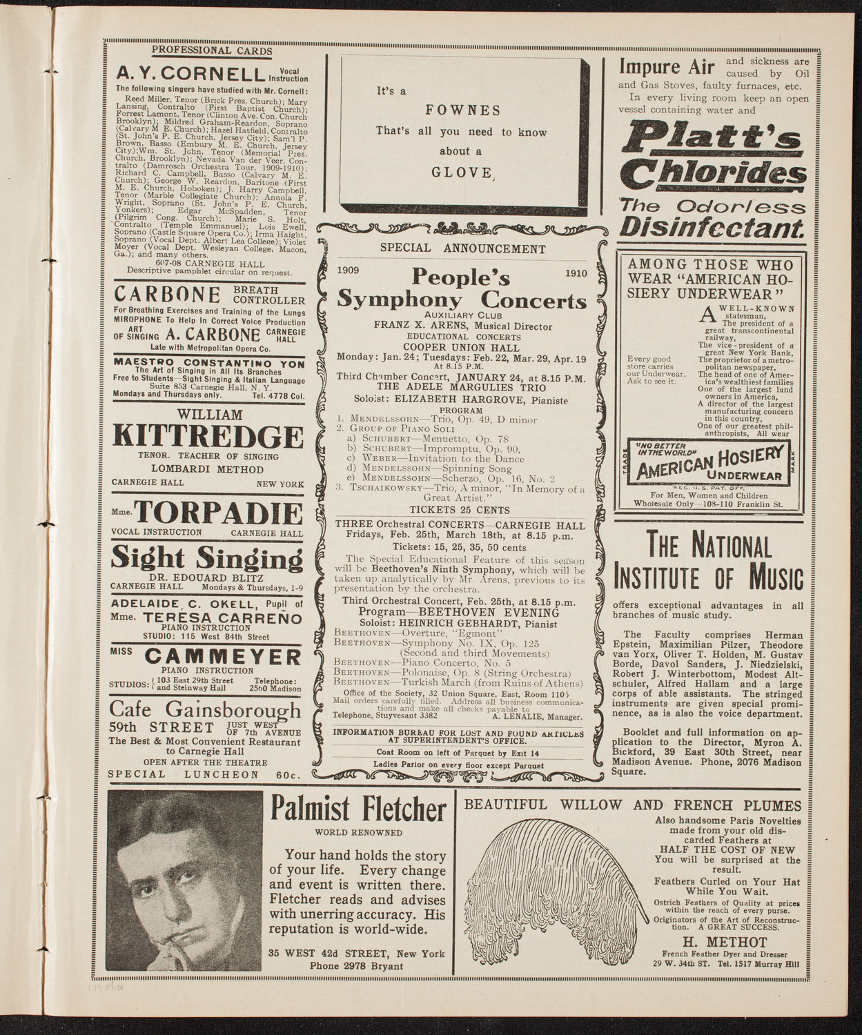 People's Symphony Concert, January 14, 1910, program page 9