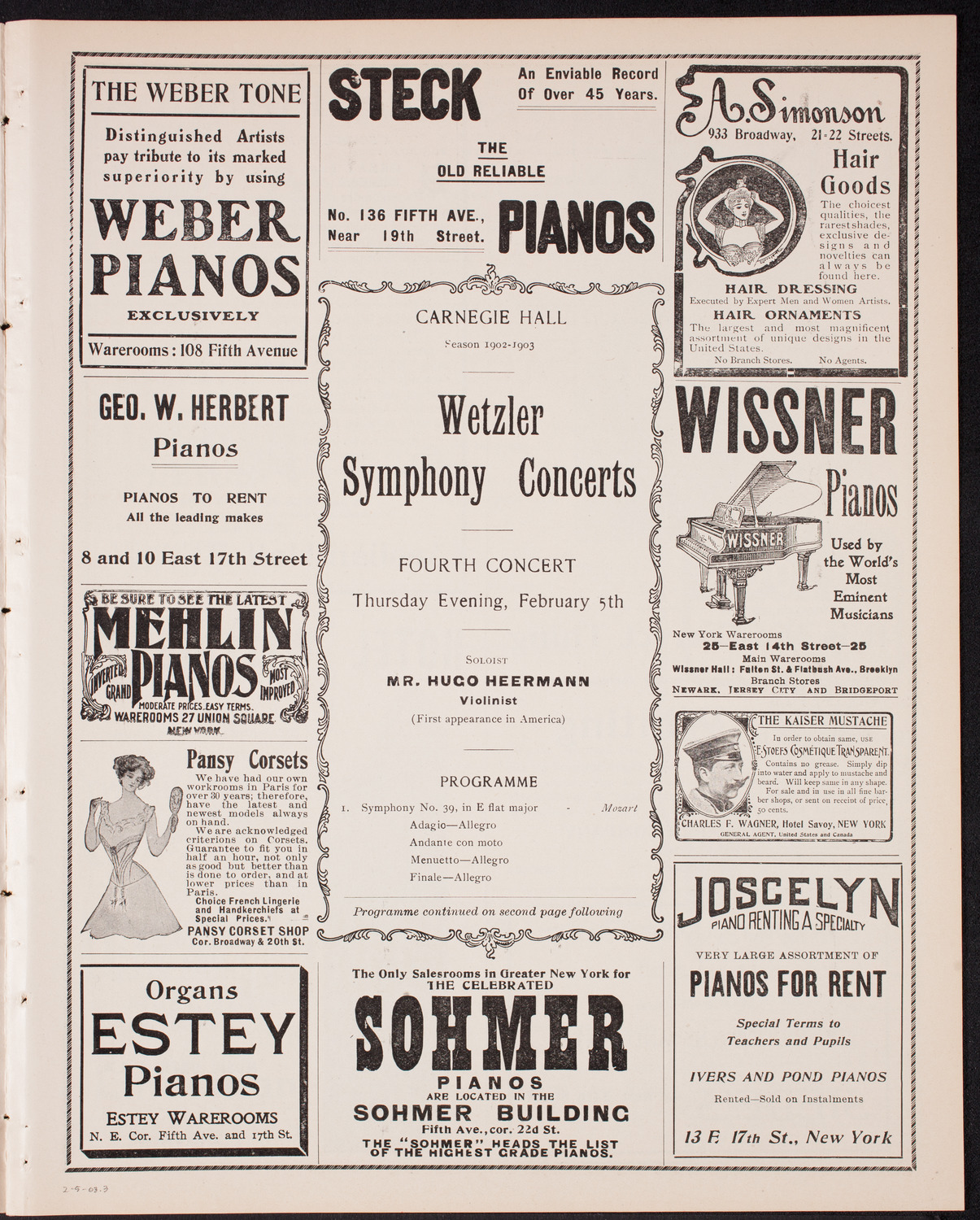 Wetzler Symphony Orchestra, February 5, 1903, program page 5