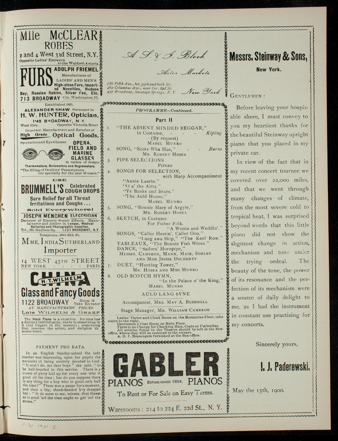Mabel Munro's Recital, January 30, 1901, program page 3