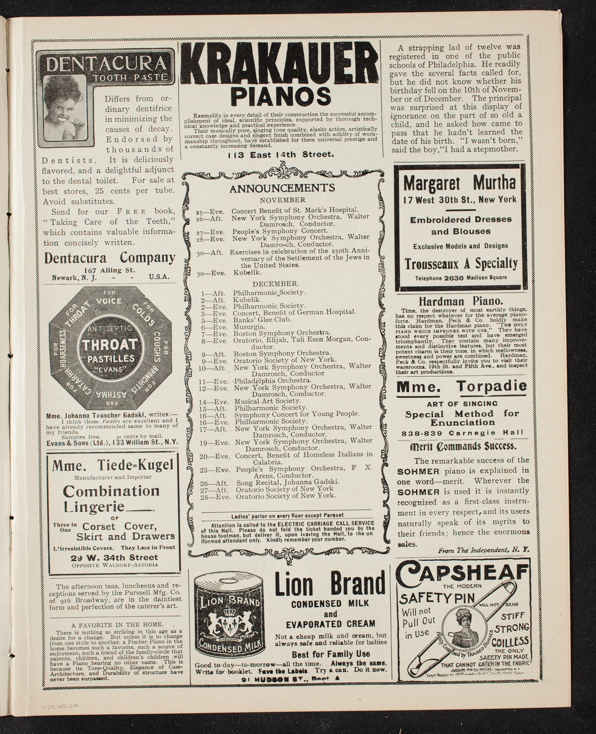 Symphony Concert for Young People, November 25, 1905, program page 3