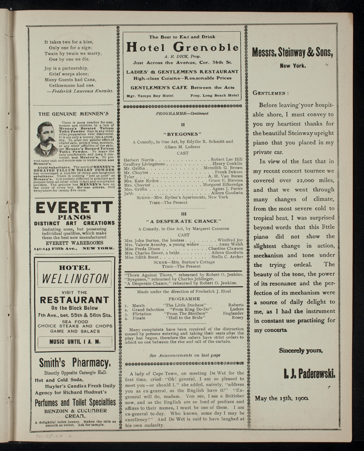 Academy Stock Company of the American Academy of Dramatic Arts and Empire Theatre Dramatic School, October 27, 1902, program page 3