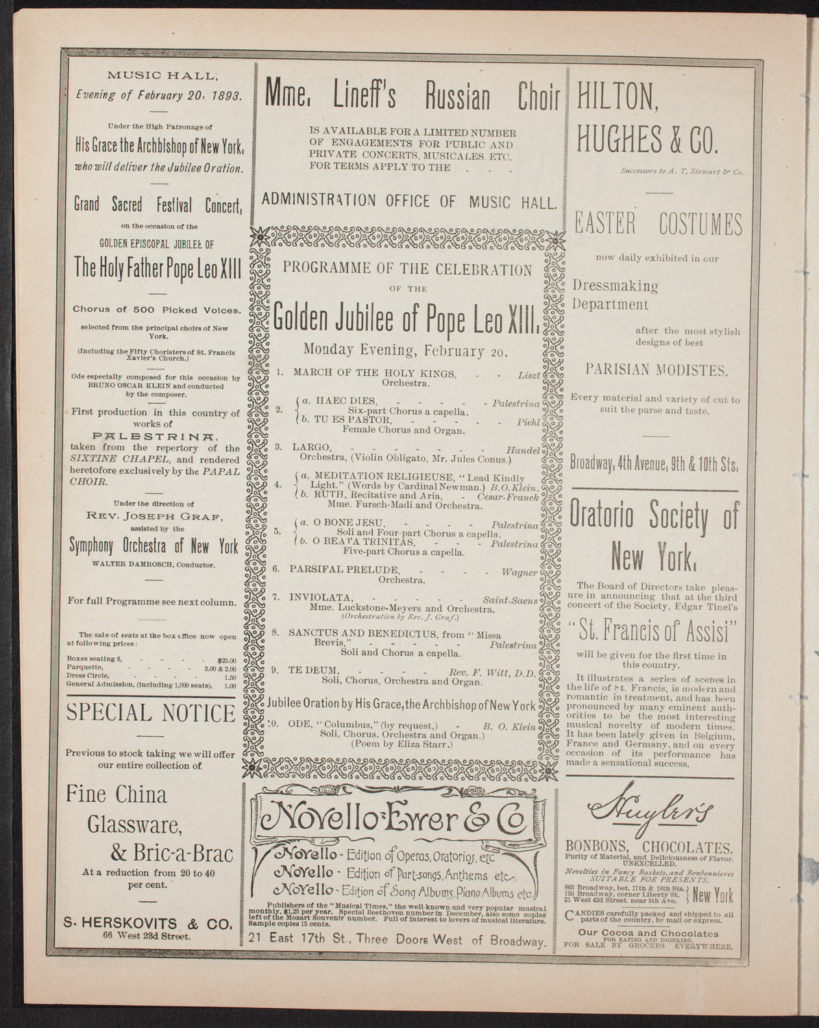 Damrosch Sunday Concert, February 19, 1893, program page 6