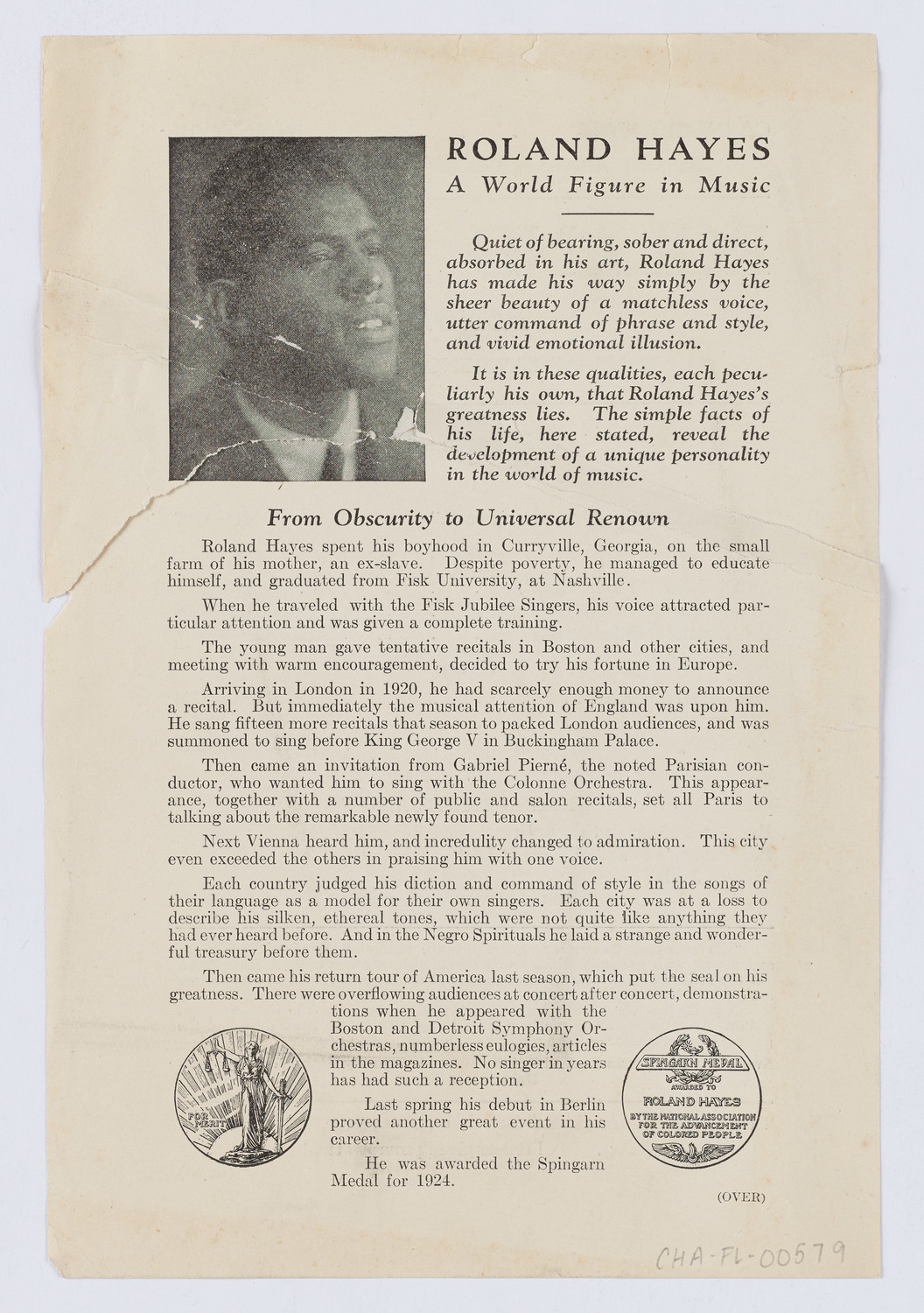 Roland Hayes, October 25, 1924