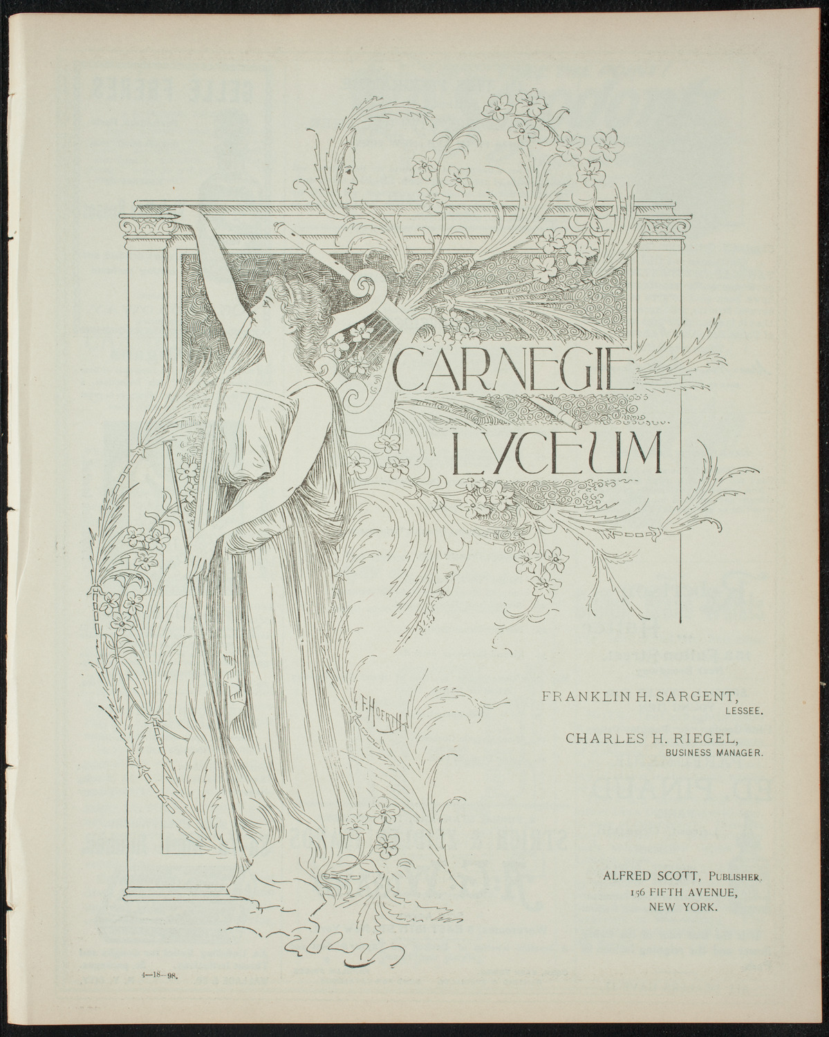 Benefit: Bessie and Mamie Silberfeld, April 18, 1898, program page 1