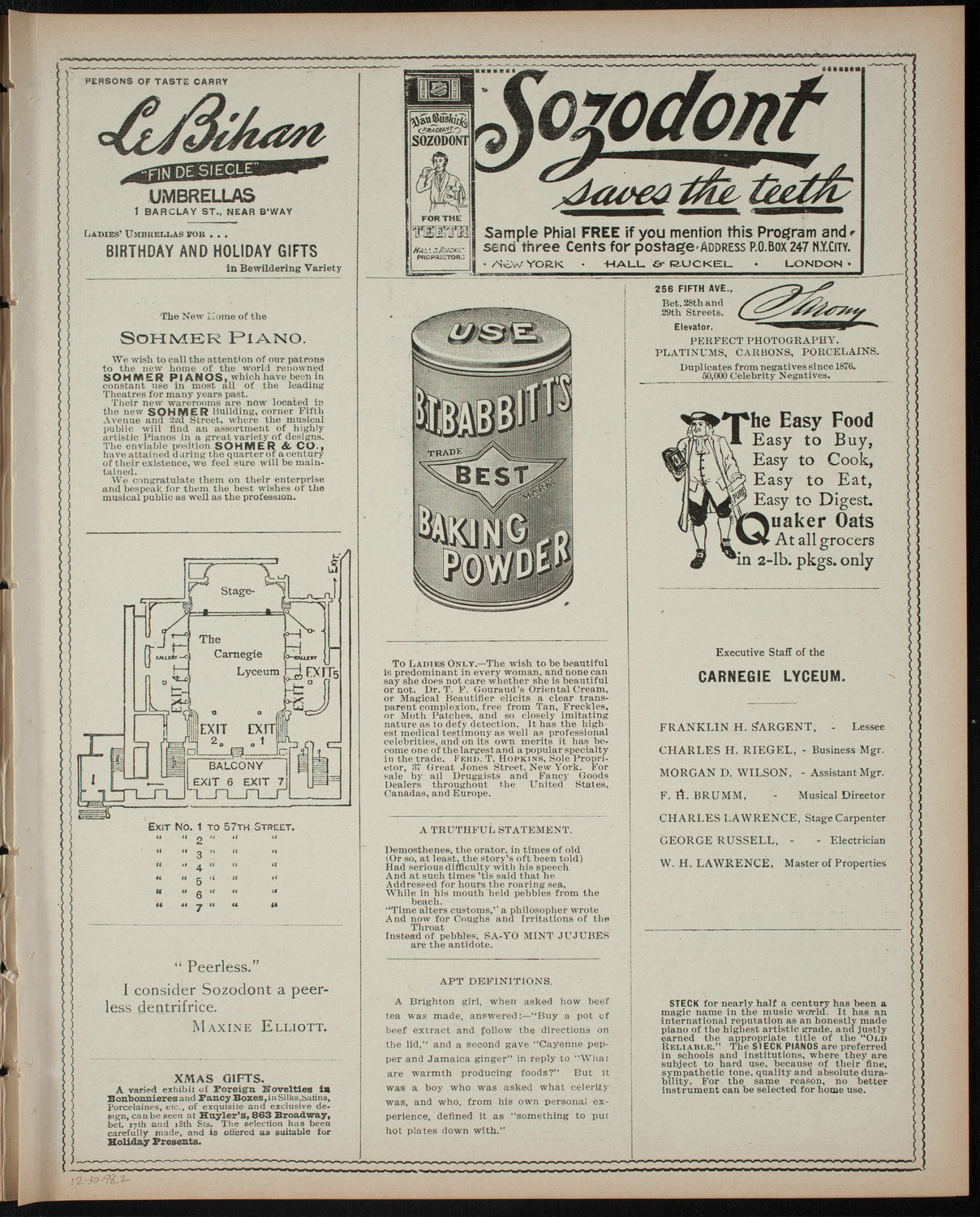 Benefit: Hebrew Technical School for Girls, December 30, 1898, program page 3