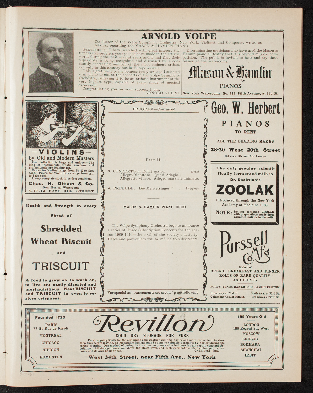 Volpe Symphony Society of New York, March 25, 1909, program page 7