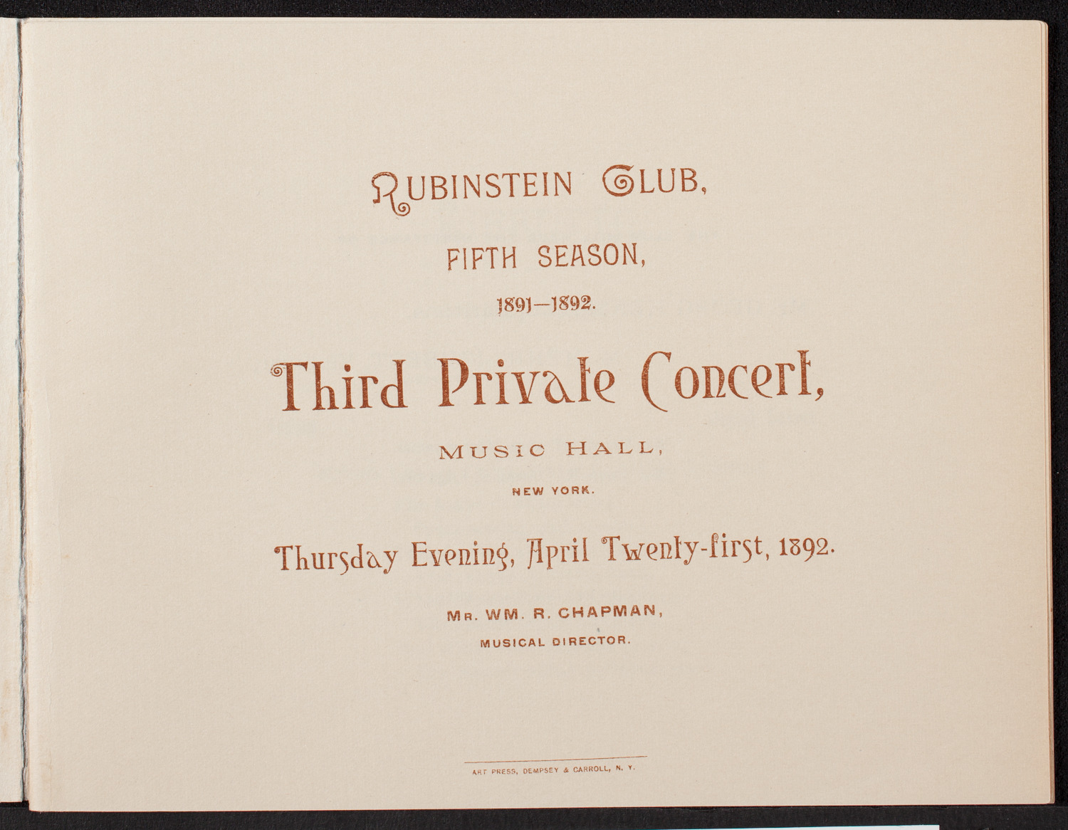 Rubinstein Club, April 21, 1892, program page 2