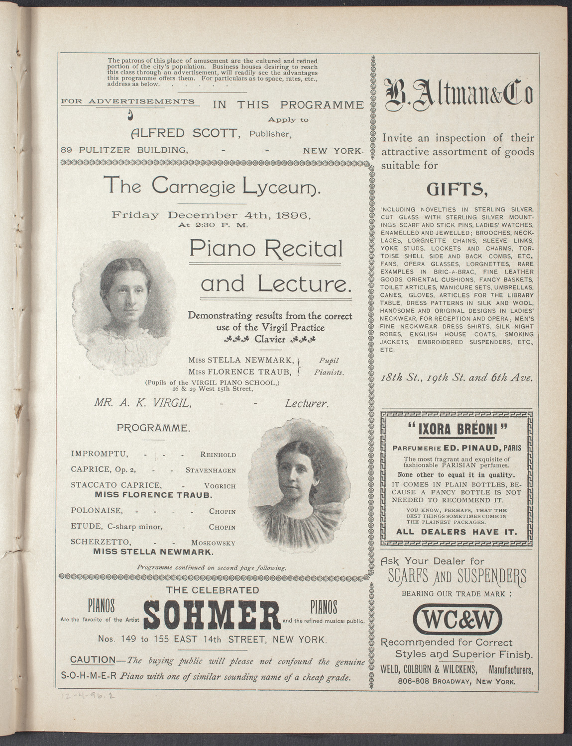 A.K. Virgil: Demonstrating Results from the Correct Use of the Virgil Practice, December 4, 1896, program page 3