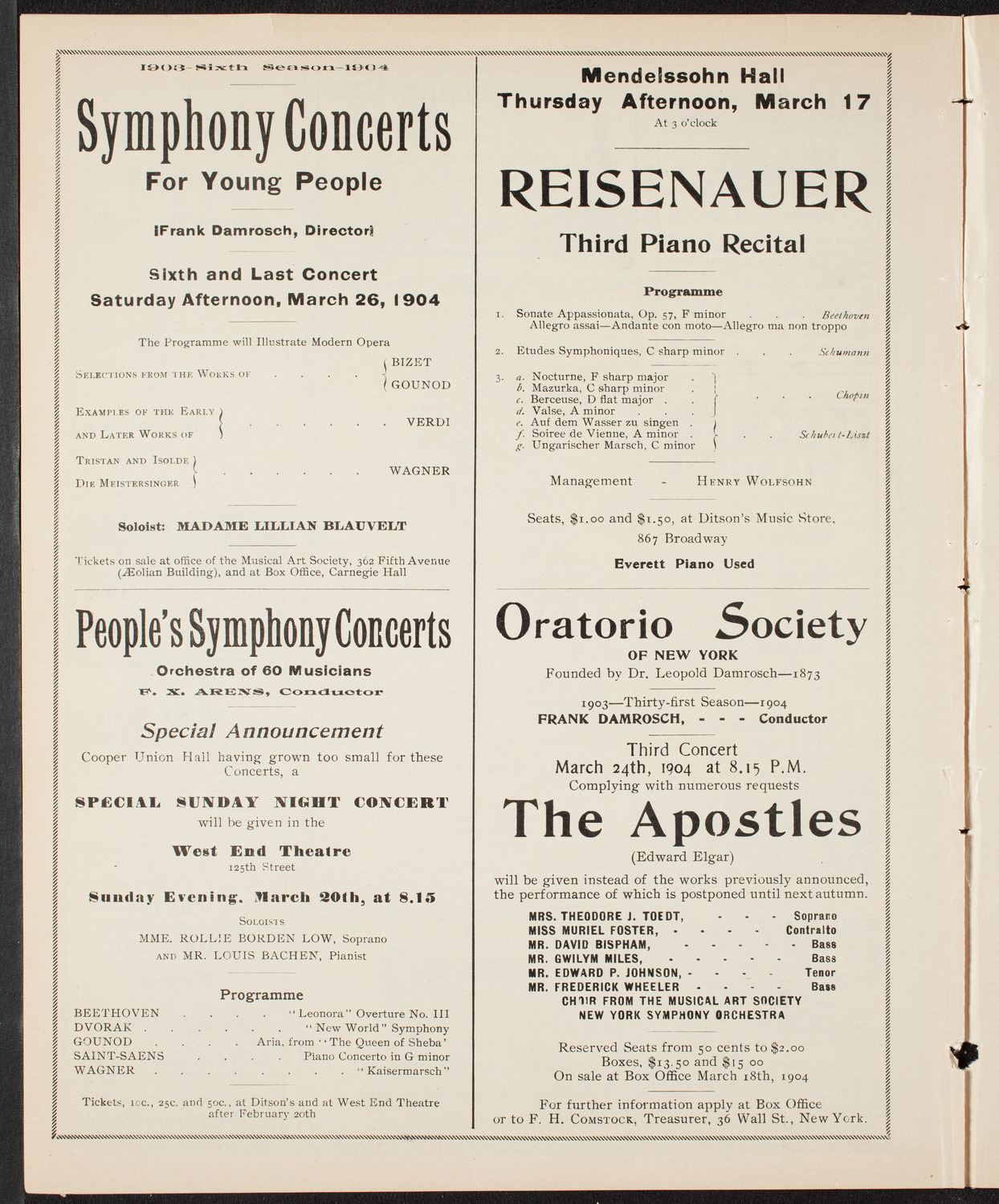 Richard Strauss with Wetzler Symphony Orchestra, March 9, 1904, program page 8