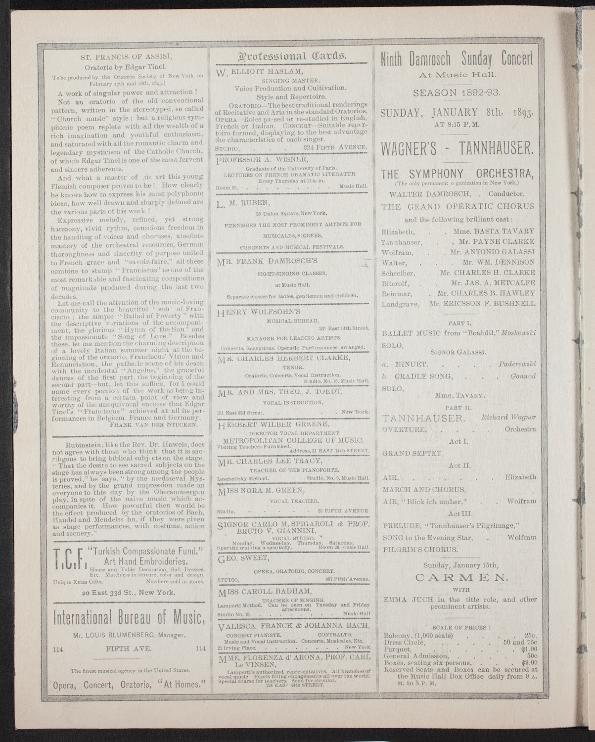 Damrosch Sunday Concert, January 1, 1893, program page 2
