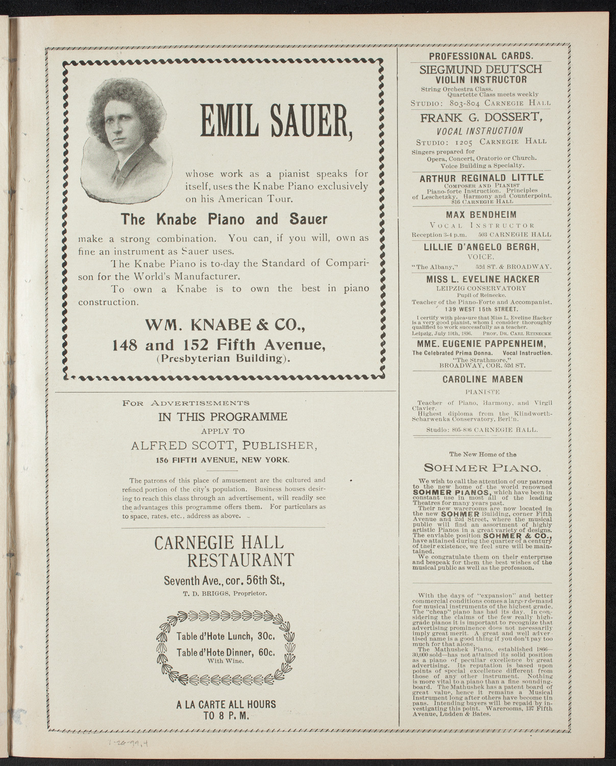 Moriz Rosenthal, Piano, January 26, 1899, program page 7