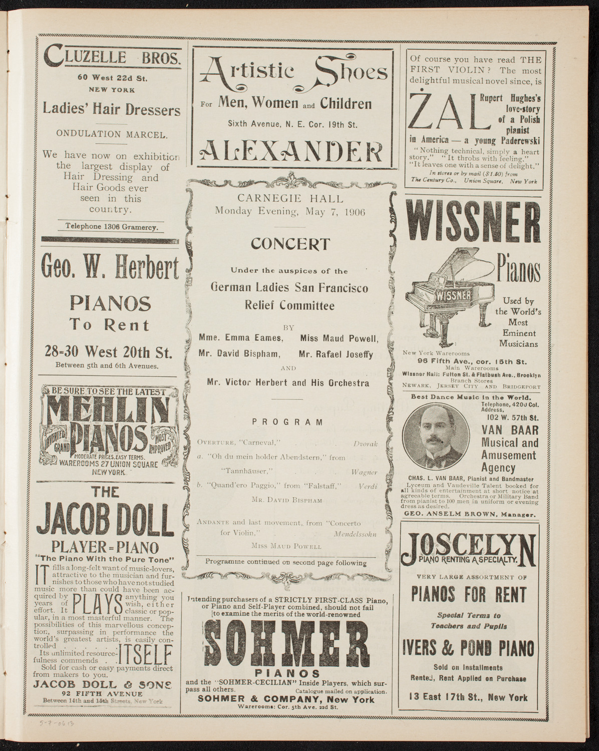 Benefit for San Francisco Earthquake Victims, May 7, 1906, program page 5