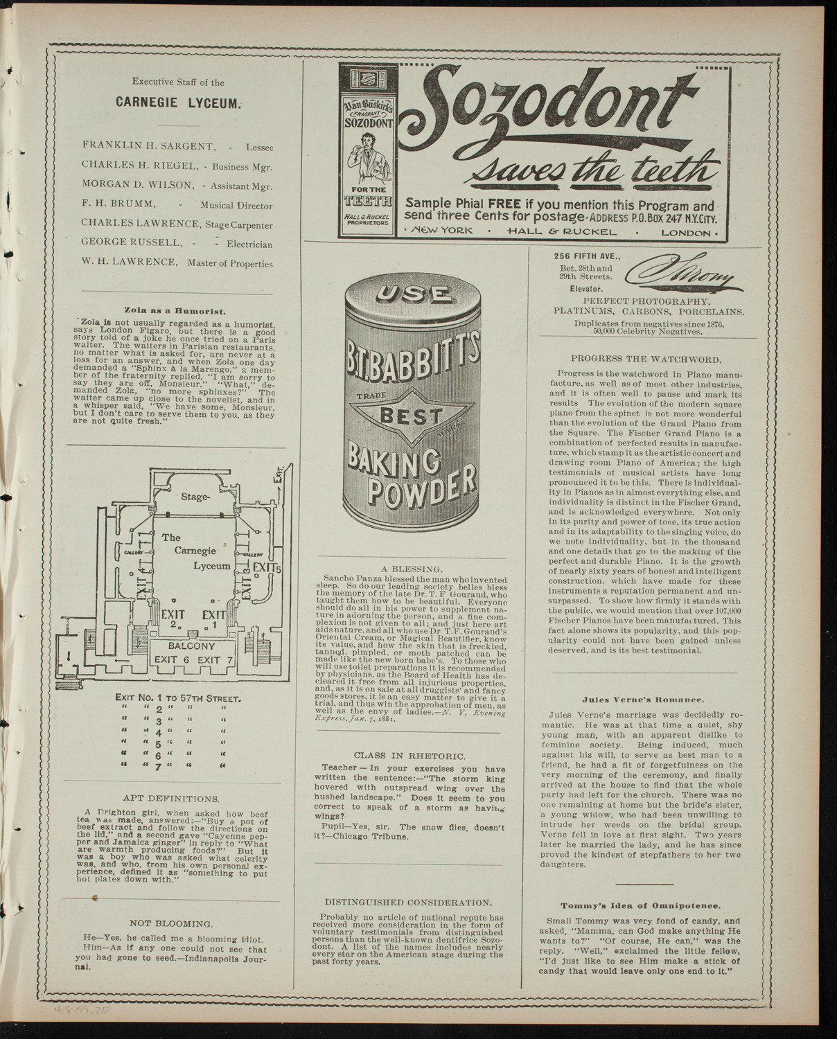 Amateur Comedy Club, April 8, 1899, program page 3