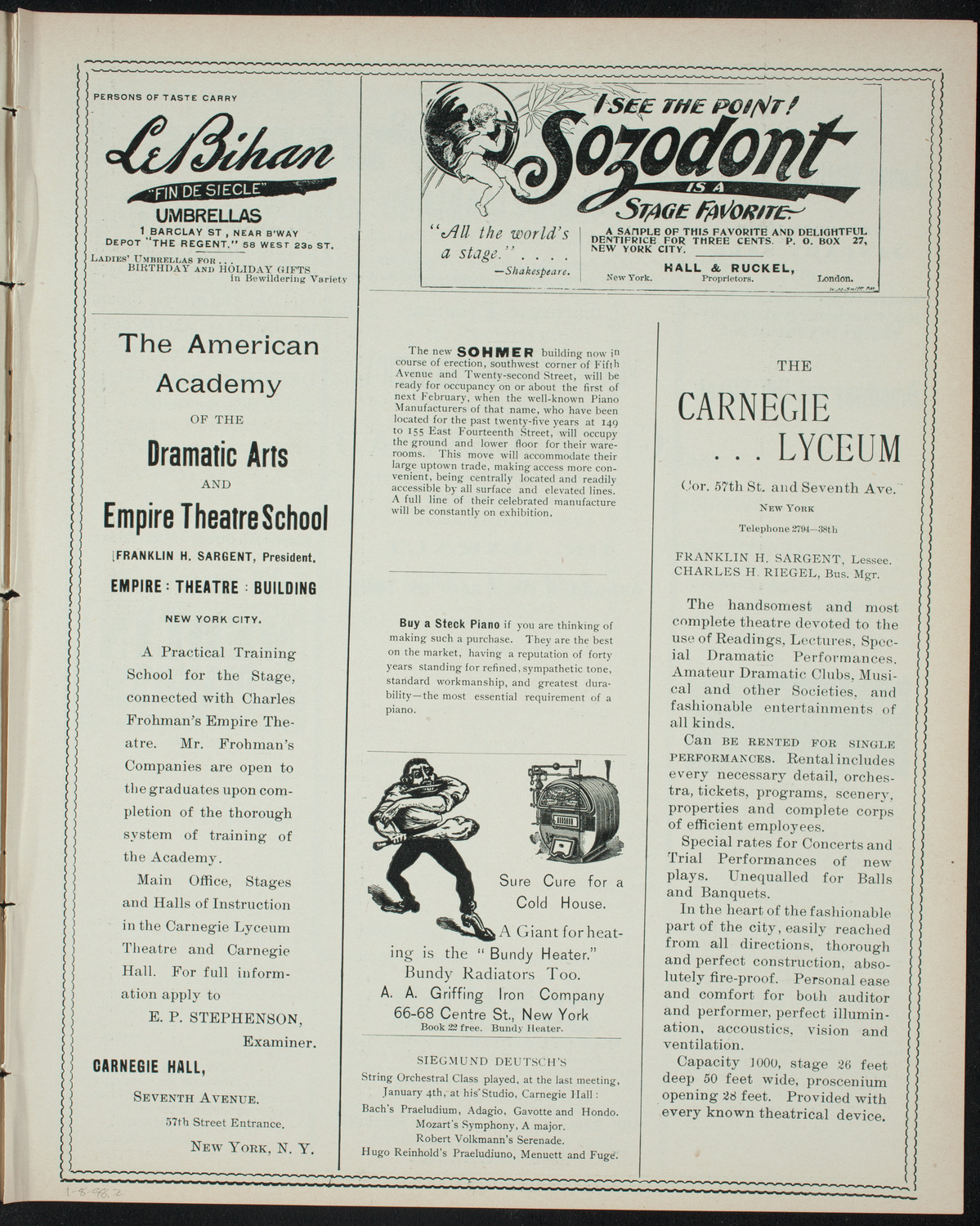 Funcion Lirico Dramatica a beneficio del Club Caridad, January 8, 1898, program page 3