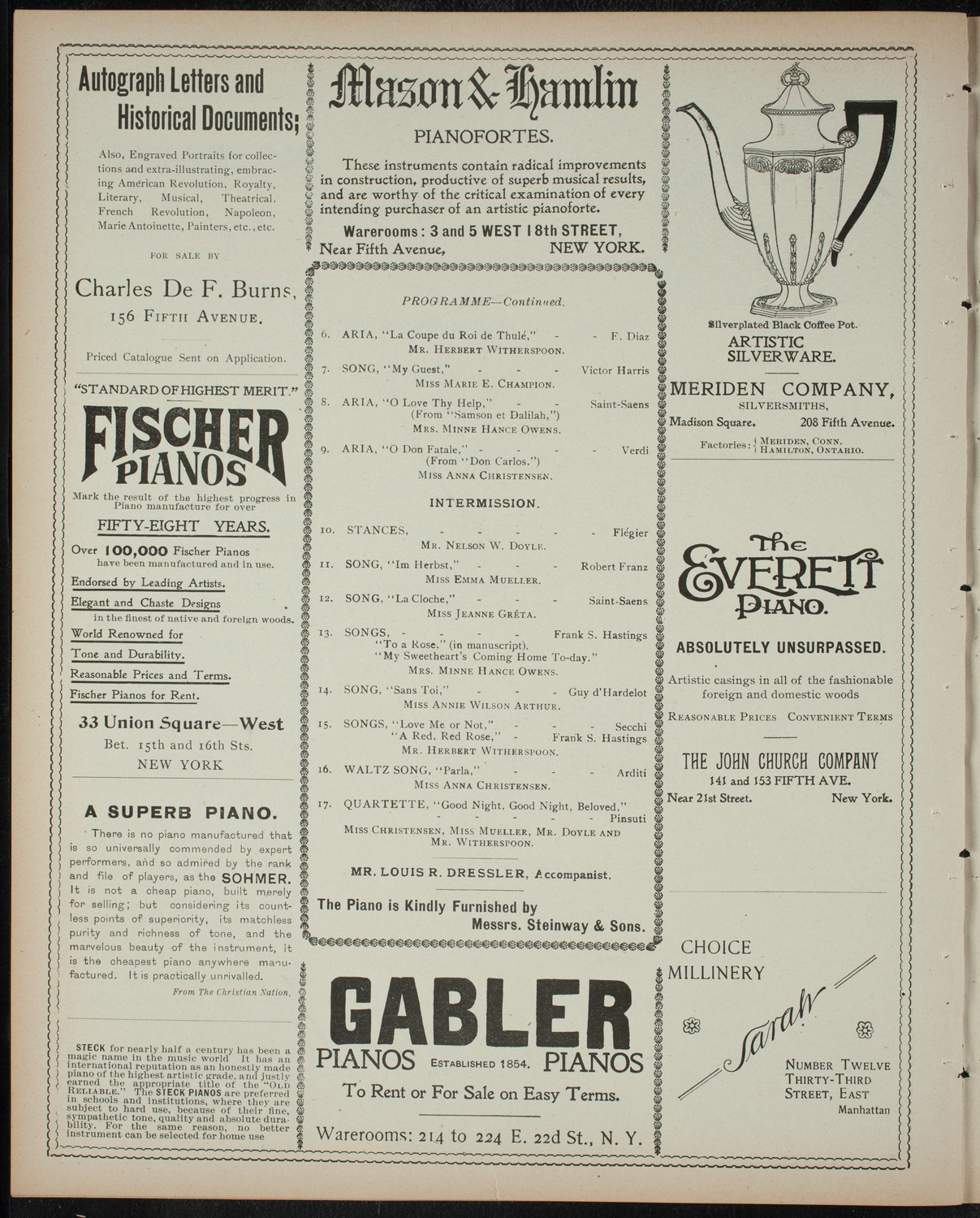 Soirée Musicale given by Mr. Walter John Hall, February 17, 1899, program page 6