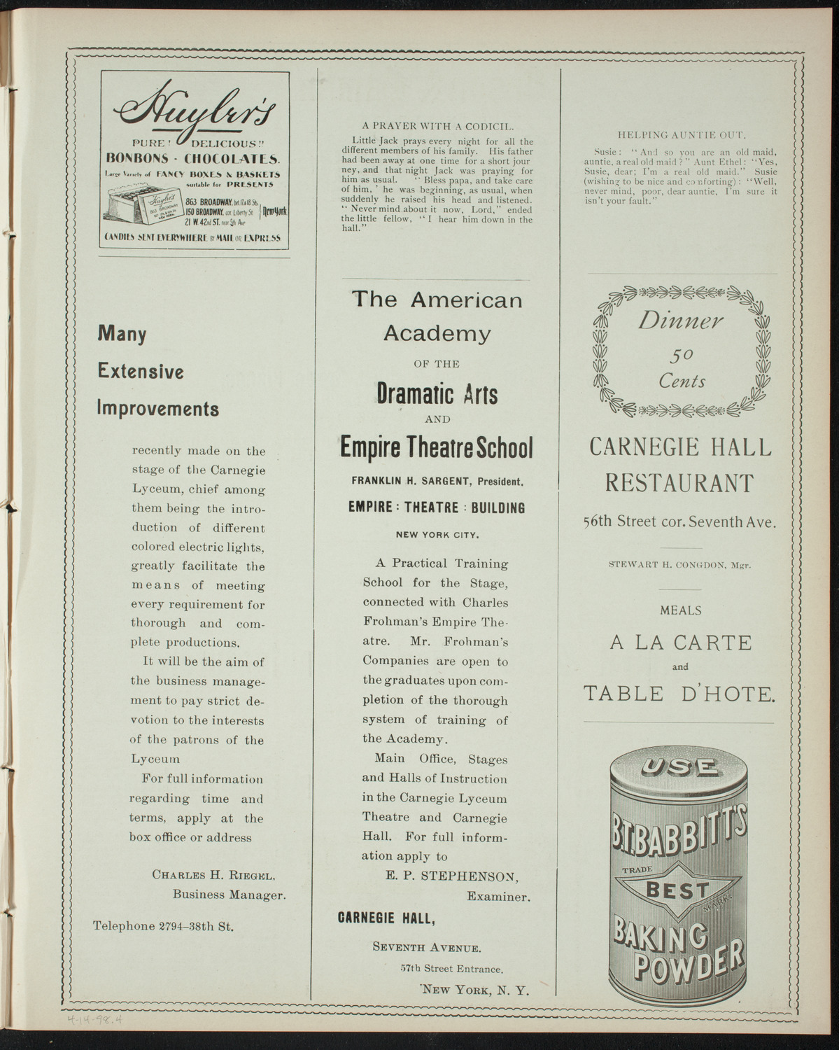 Amateur Comedy Club, April 14, 1898, program page 7