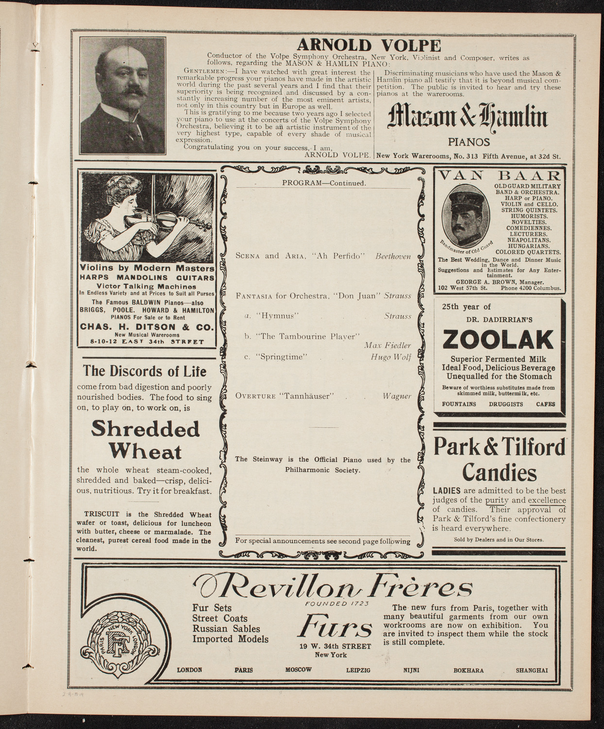 New York Philharmonic, February 4, 1910, program page 7