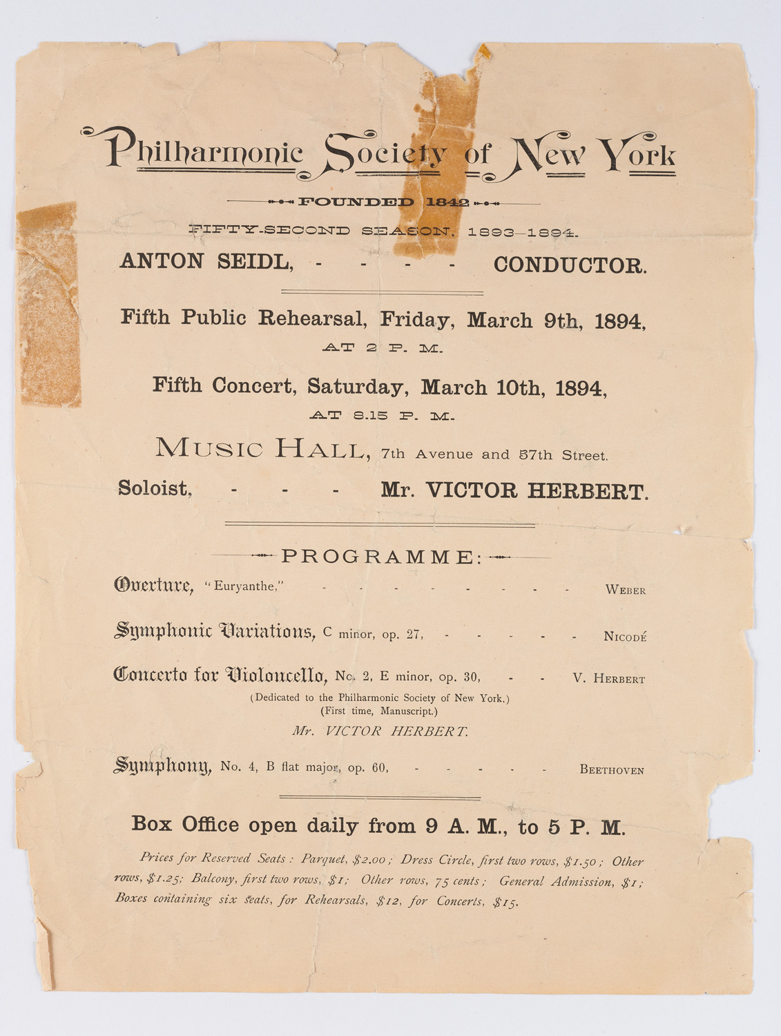 New York Philharmonic, March 1894