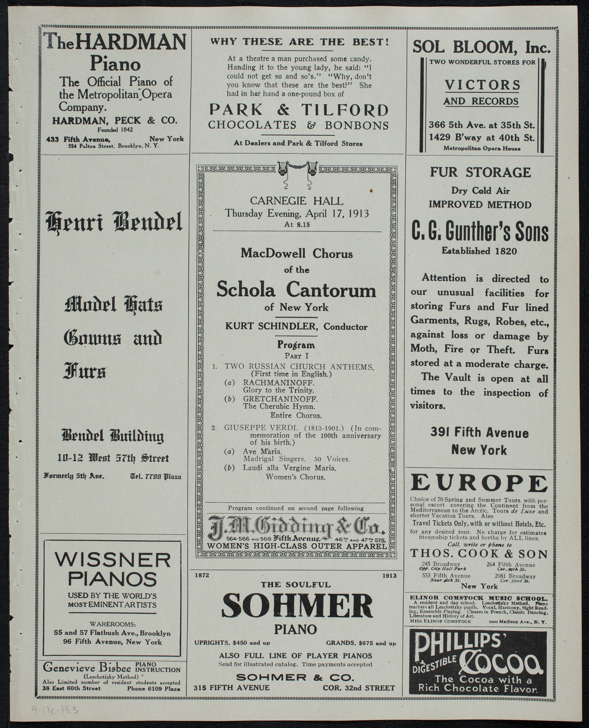 MacDowell Chorus of the Schola Cantorum of New York, April 17, 1913, program page 5