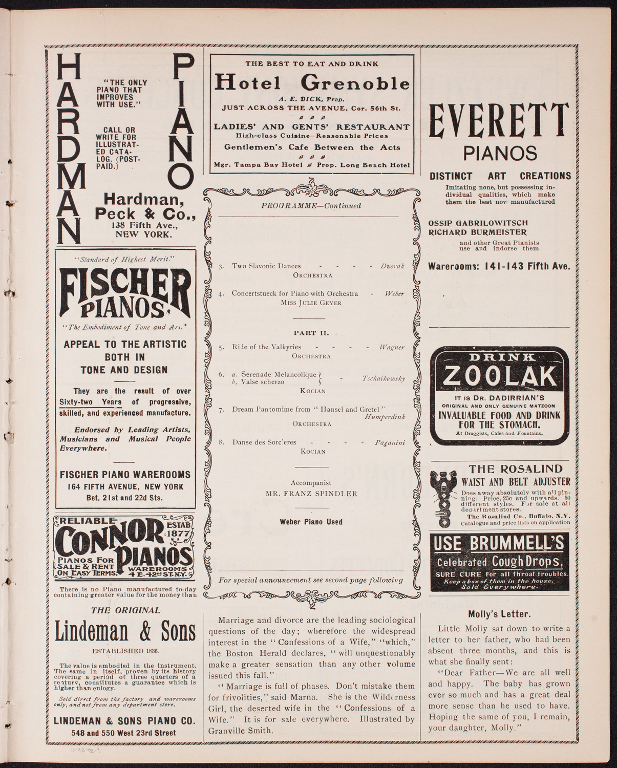 Jaroslav Kocian with Orchestra, November 22, 1902, program page 7