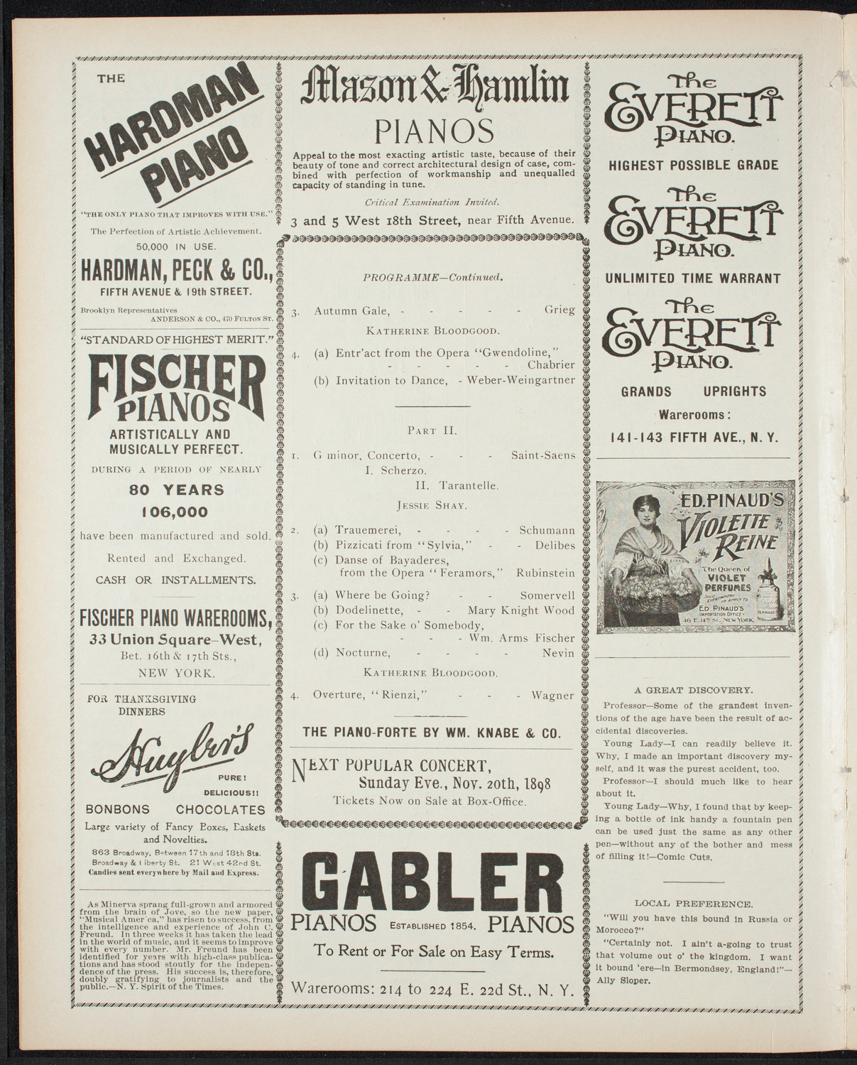 Paur Symphony Orchestra - Sunday Night Popular Concert, November 13, 1898, program page 6