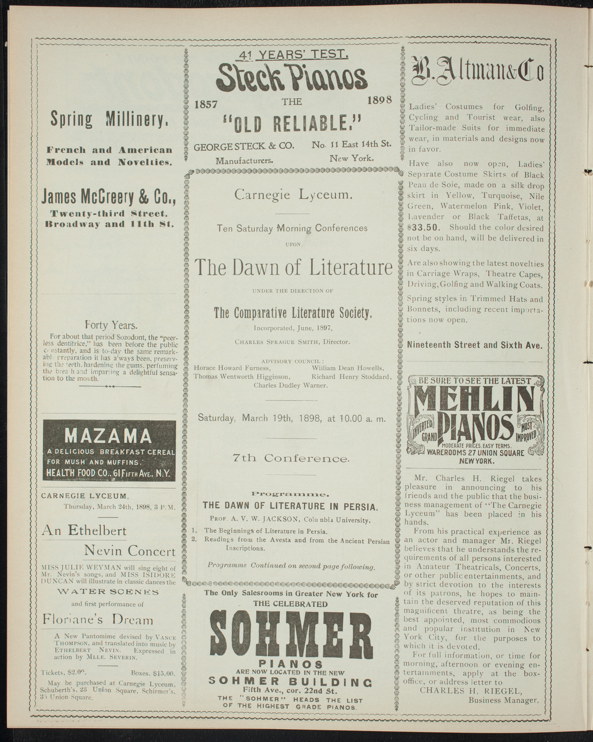 Comparative Literature Society Saturday Morning Conference, March 19, 1898, program page 4