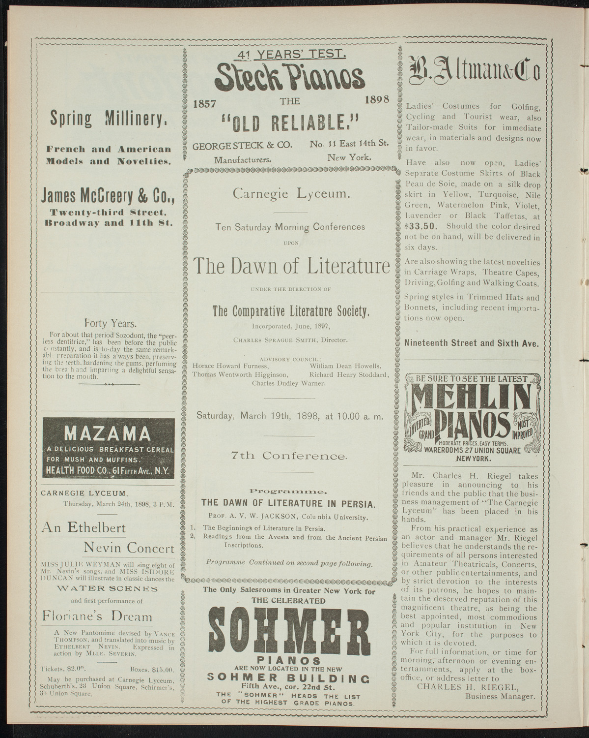 Comparative Literature Society Saturday Morning Conference, March 19, 1898, program page 4