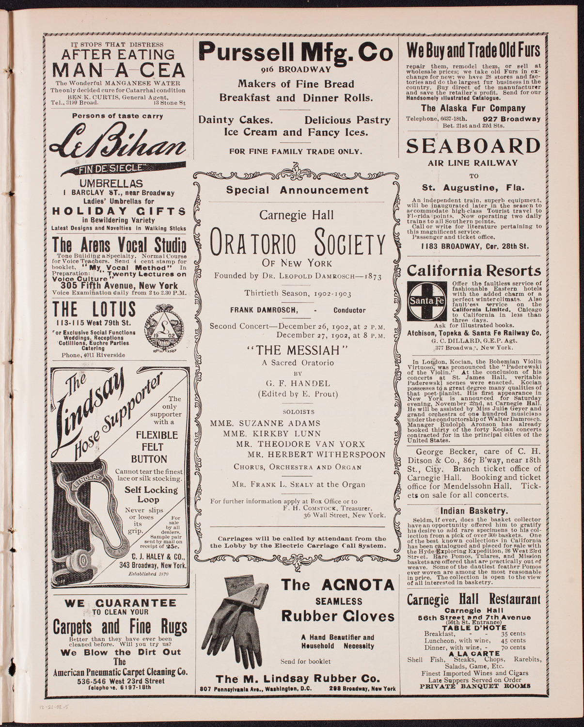 Raoul Pugno, Piano, Elsa Ruegger, Cello, and David Bispham, Baritone, December 21, 1902, program page 9