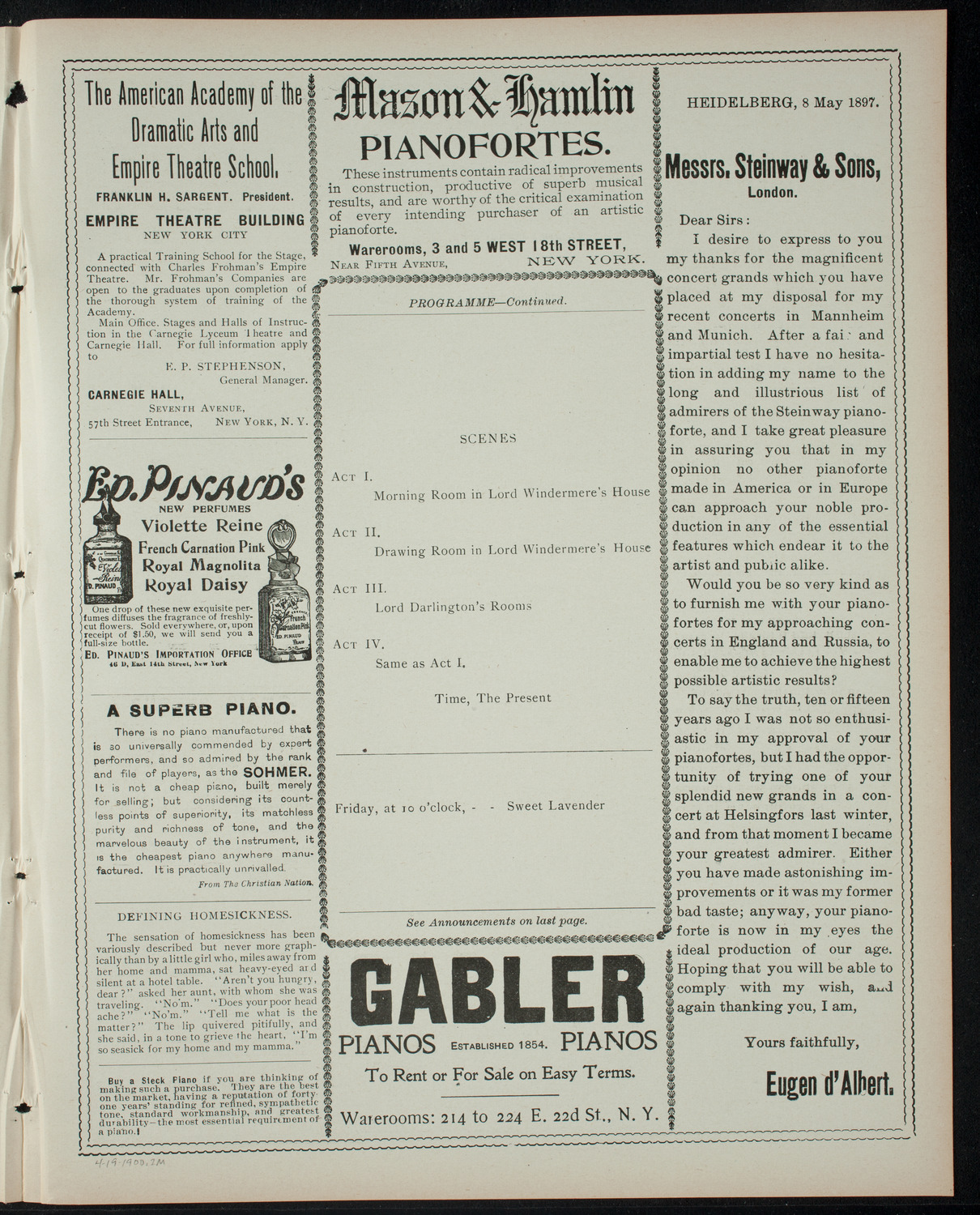 American Academy of Dramatic Arts Private Dress Rehearsal, April 19, 1900, program page 3