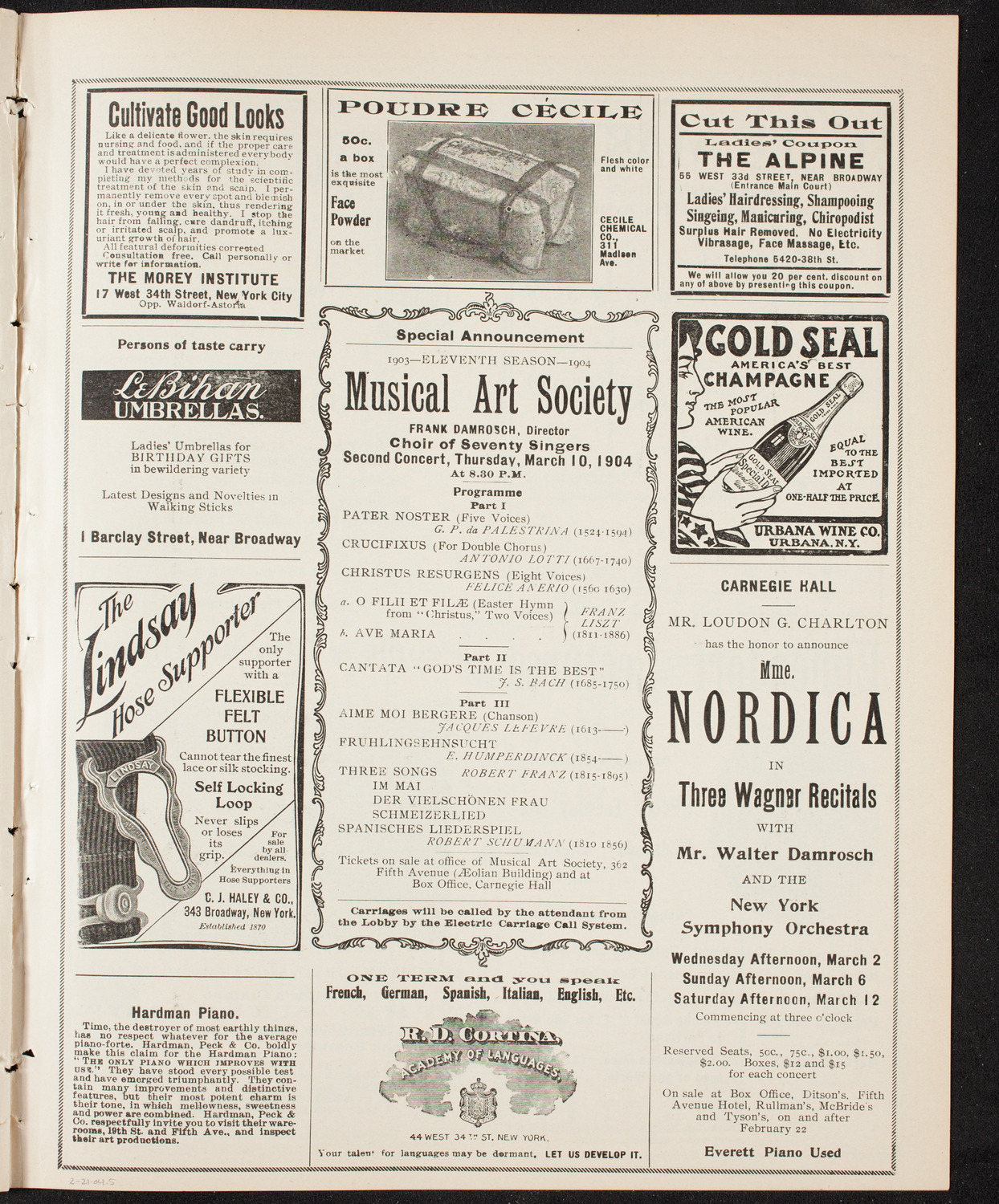 Marie Nichols, David Bispham, and Emma Howe with Wetzler Symphony Orchestra, February 21, 1904, program page 9