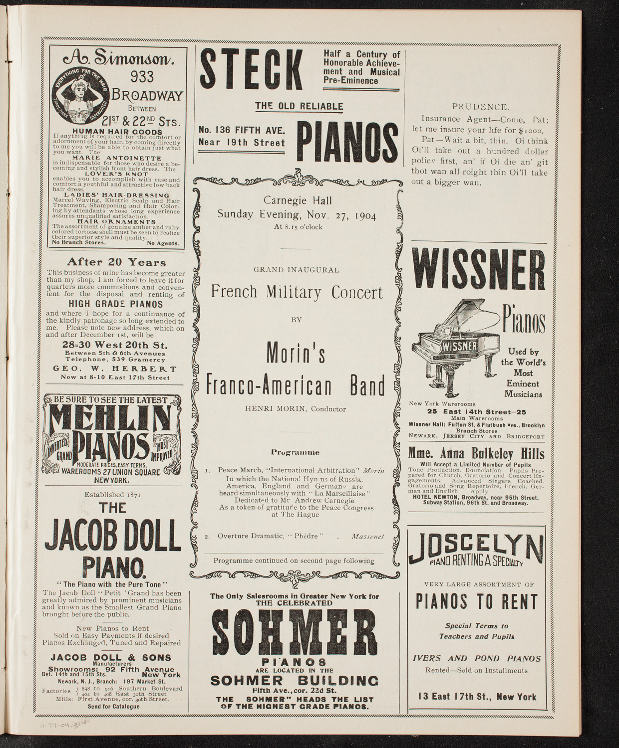 Morin's Franco-American Band, November 27, 1904, program page 5