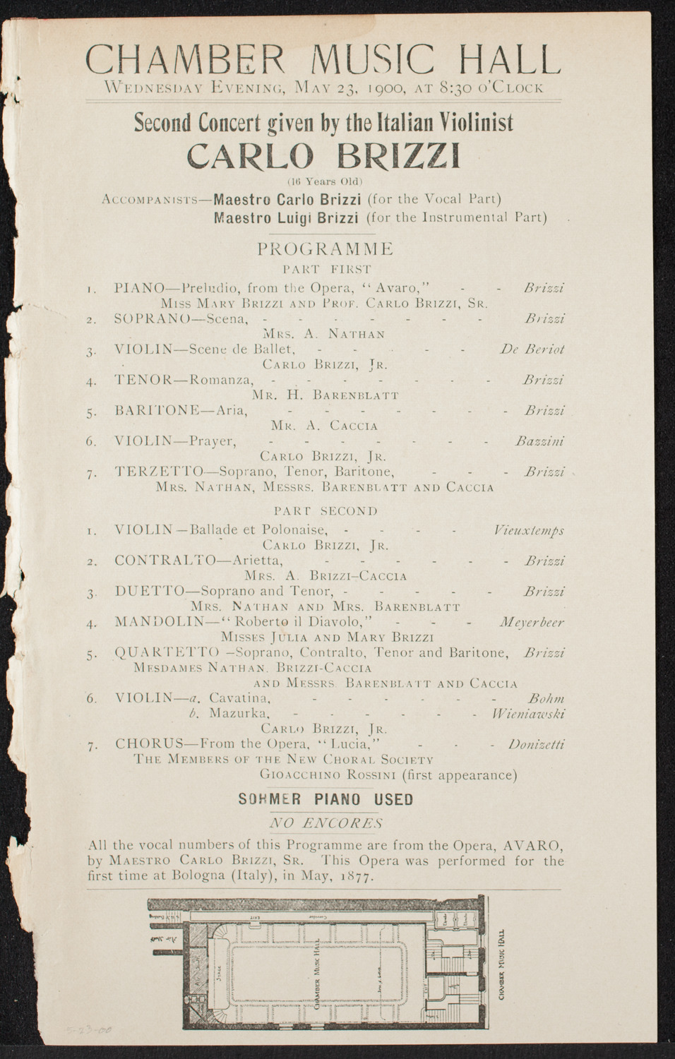 Carlo Brizzi, Jr. and Others, May 23, 1900, program page 1